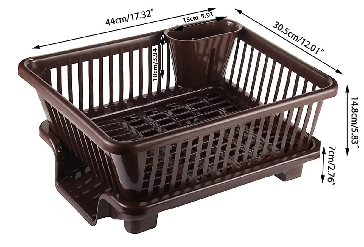 Kitchenwell 3-in-1 Large Plastic Dish Drying Rack with Drain Tray | Durable Sink Organizer for Utensils, Cutlery & Kitchen Tools | Space-Saving Countertop Solution for Small Kitchens & Apartments (Brown, 1 Pack)