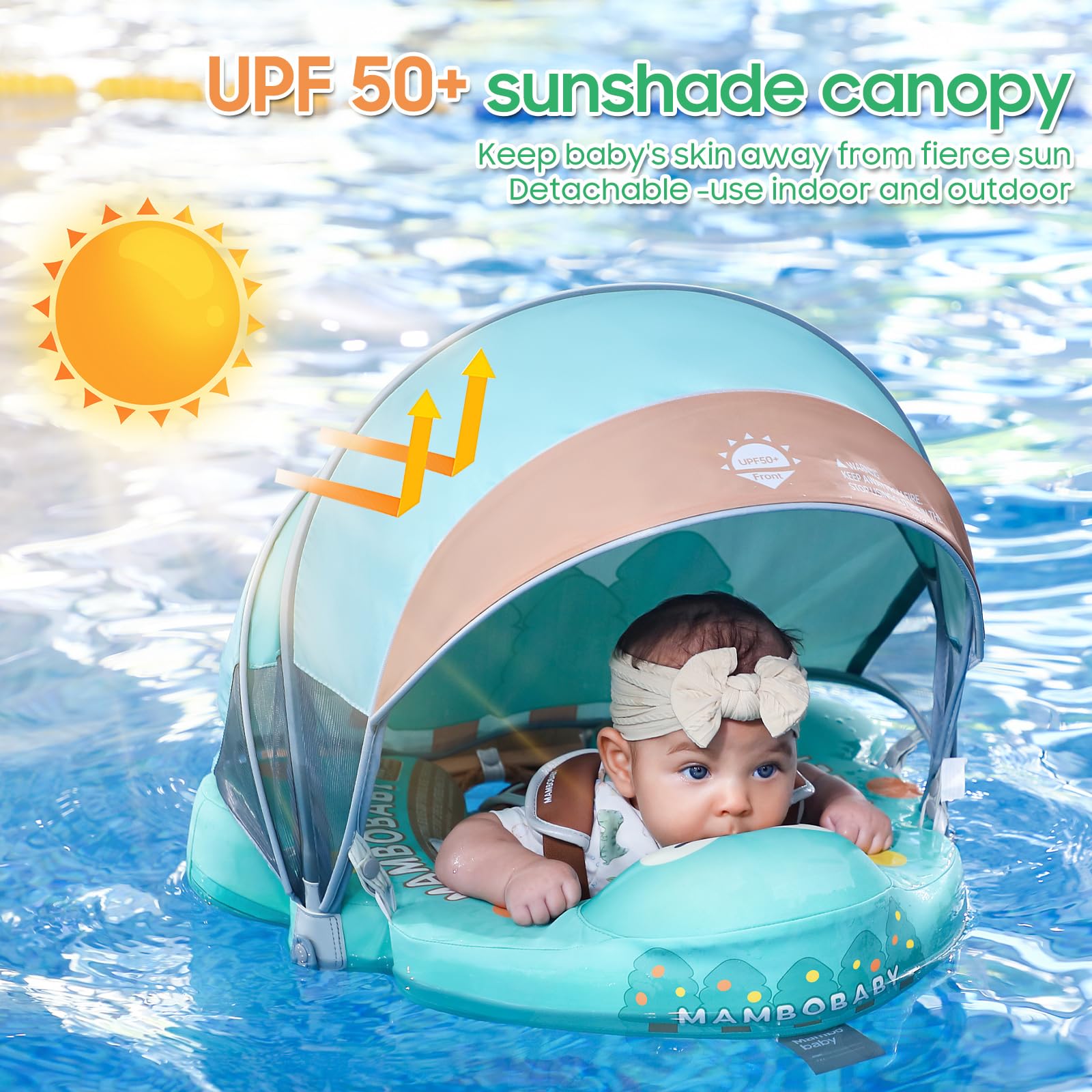 **Mambobaby Non-Inflatable Baby Swim Float with UPF 50+ Sun Canopy – Skin-Friendly Infant Pool Float for Safe Swimming – Ideal for Pools, Beaches & Water Play**