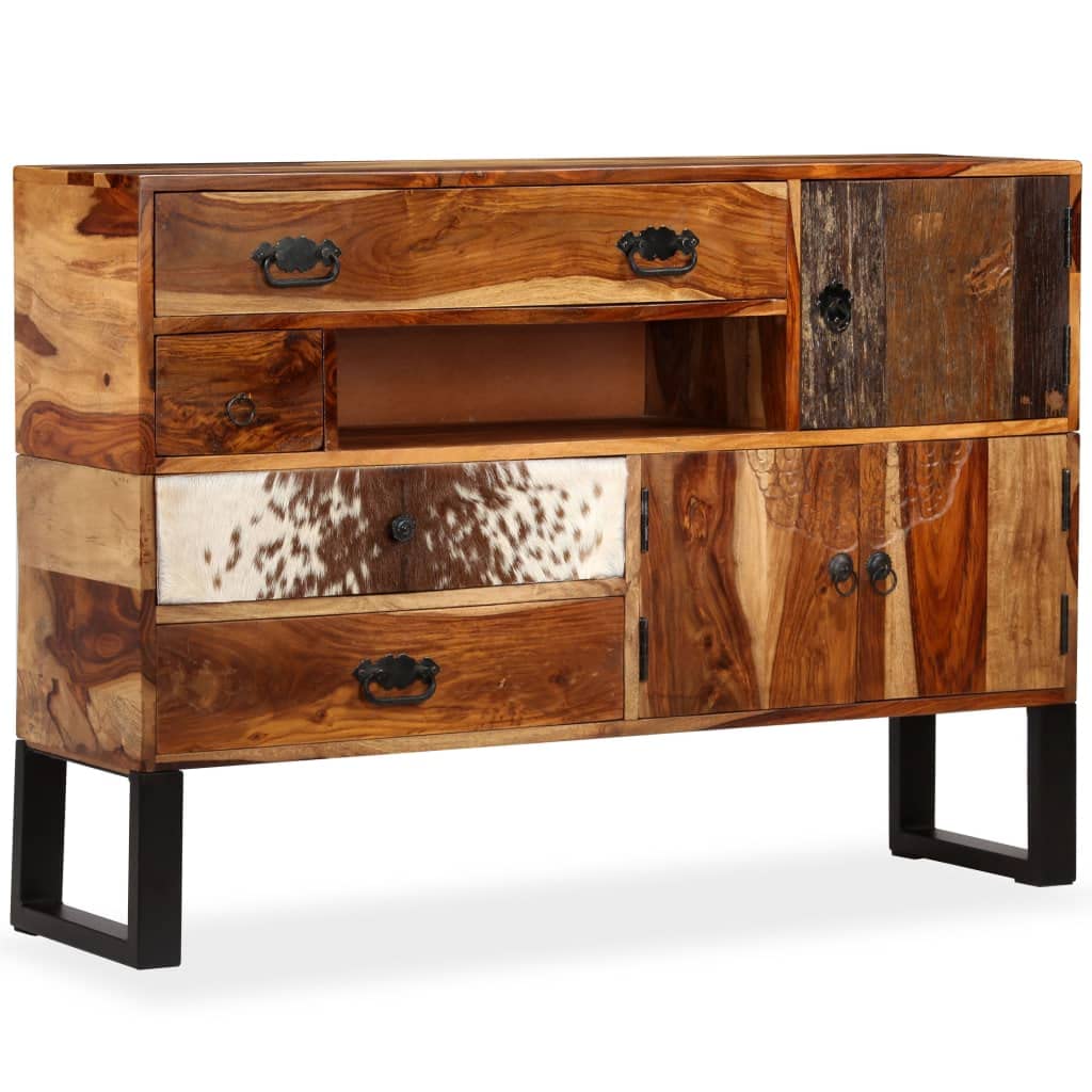 Antique-Style Solid Sheesham Wood Console Table with Storage Drawers - 45.3