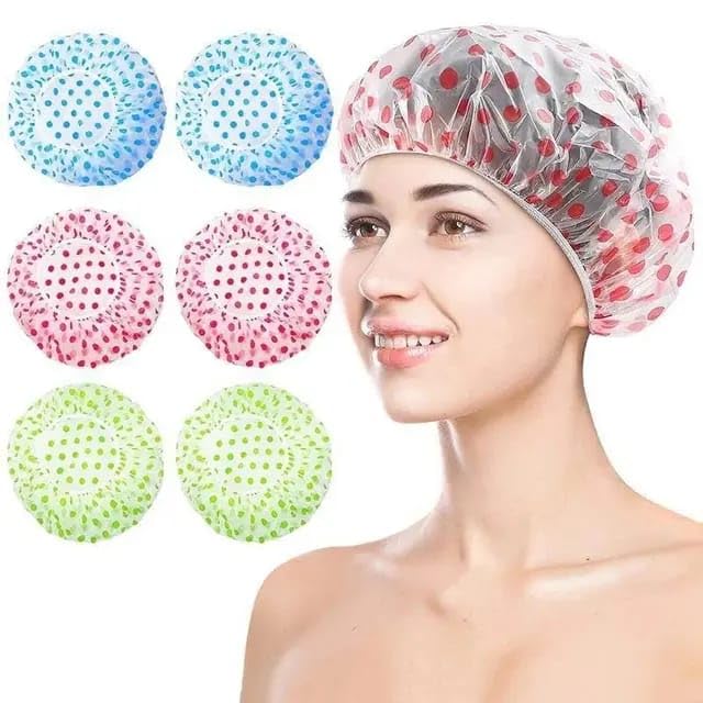 2 PCS Large Thick Clear Waterproof Plastic Elastic Shower Caps for Women & Kids - Travel, Spa, Hotel, Hair Salon & Home Use - Keep Hair Dry While Bathing, Swimming & Hair Treatments