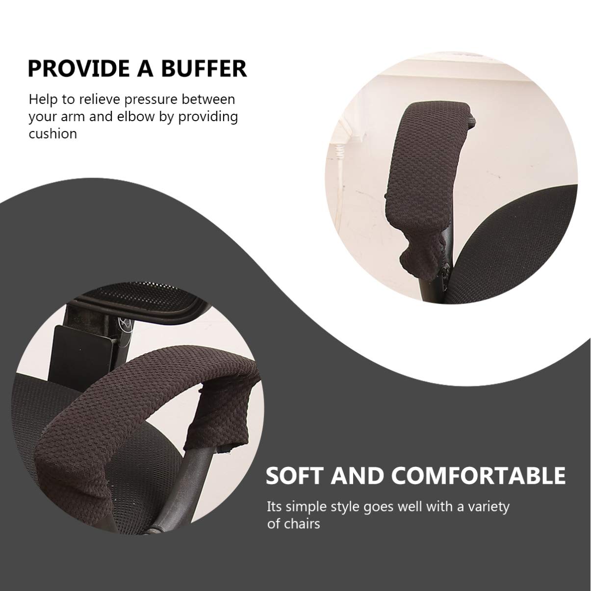 VOSAREA Elastic Chair Arm Rest Covers - 1 Pair Black Office Chair Armrest Sleeves for Comfort & Protection | Perfect for Home Office, Gaming Chairs, and Workspace Ergonomics