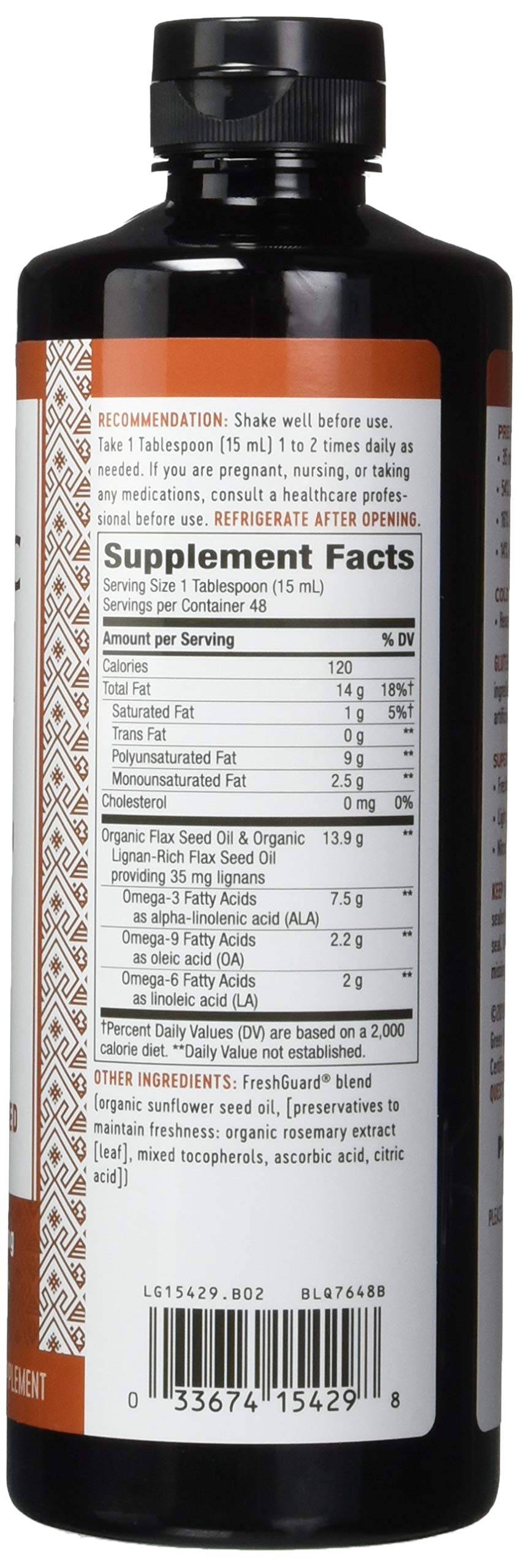Nature's Way Organic Flax Oil Super Lignan - 24 Fl Oz (Pack of 6) | Cold-Pressed Omega-3 Supplement for Heart & Brain Health | Perfect for Smoothies, Salads & Daily Wellness Routine