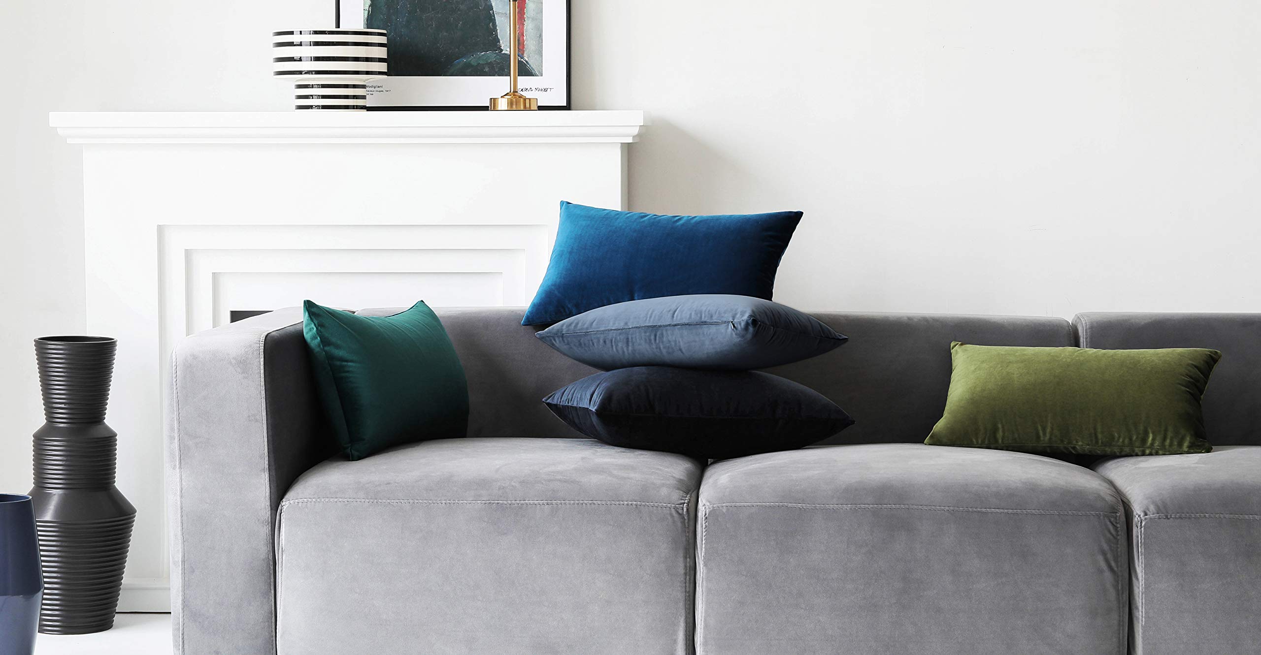 Mixhug Set of 2 Soft Velvet Decorative Pillow Covers - 12x20 Inches Rectangle Throw Pillows for Couch, Bed, Sofa - Moss Green Home Decor - Perfect for Living Room, Bedroom & Home Styling