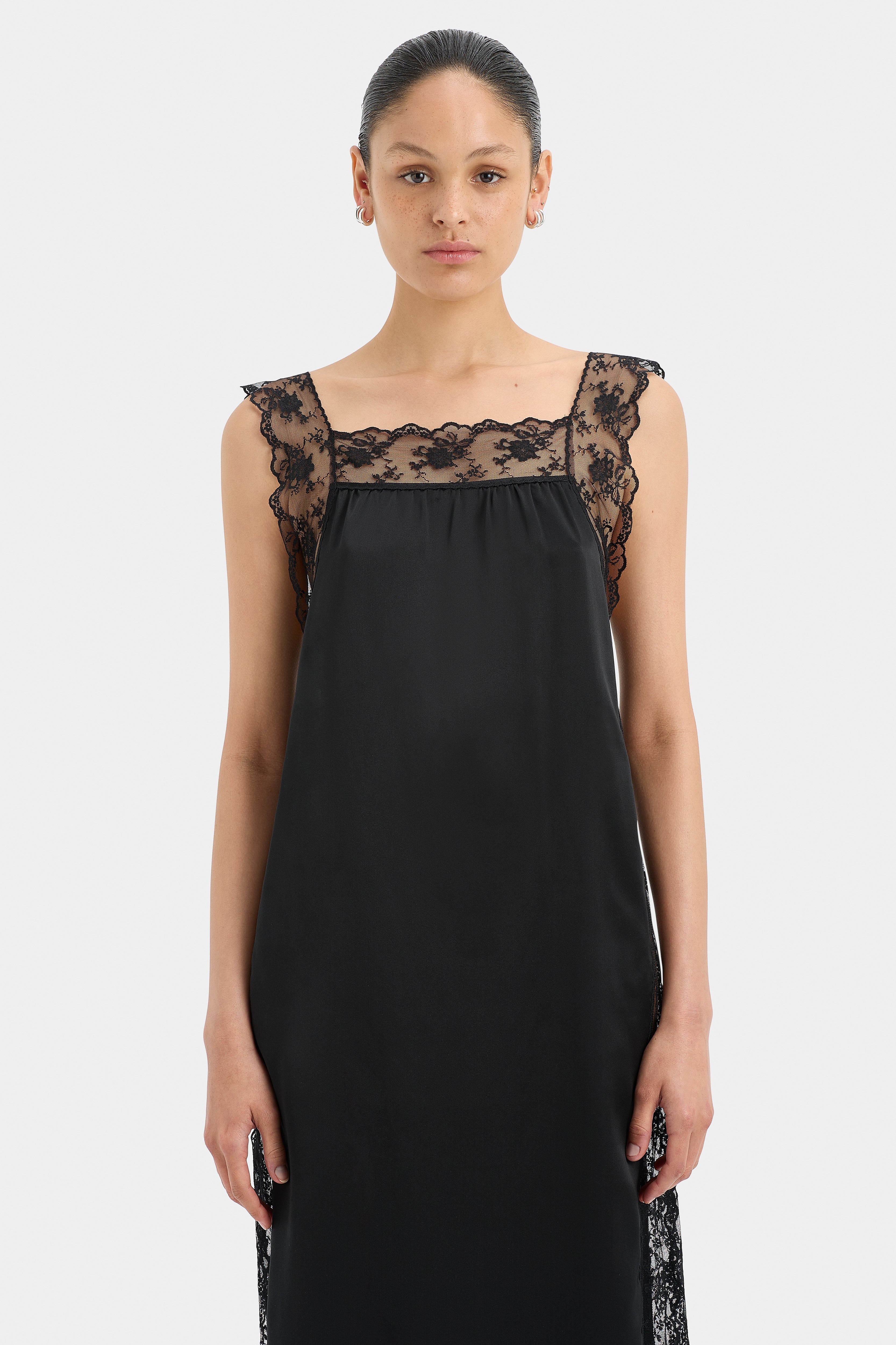 Aries Square Neck Lace Slip Dress - Elegant Women's Satin Nightgown for Sleepwear & Loungewear - Perfect for Valentine's Day, Anniversary Gifts or Special Occasions