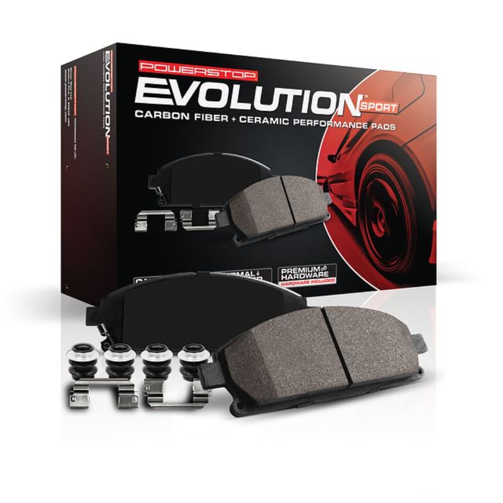 Power Stop Z23-1741 Front Z23 Evolution Sport Carbon Fiber Infused Ceramic Brake Pads with Hardware Kit - High Performance Braking for Cars, Trucks & SUVs - Perfect for Daily Driving & Track Use
