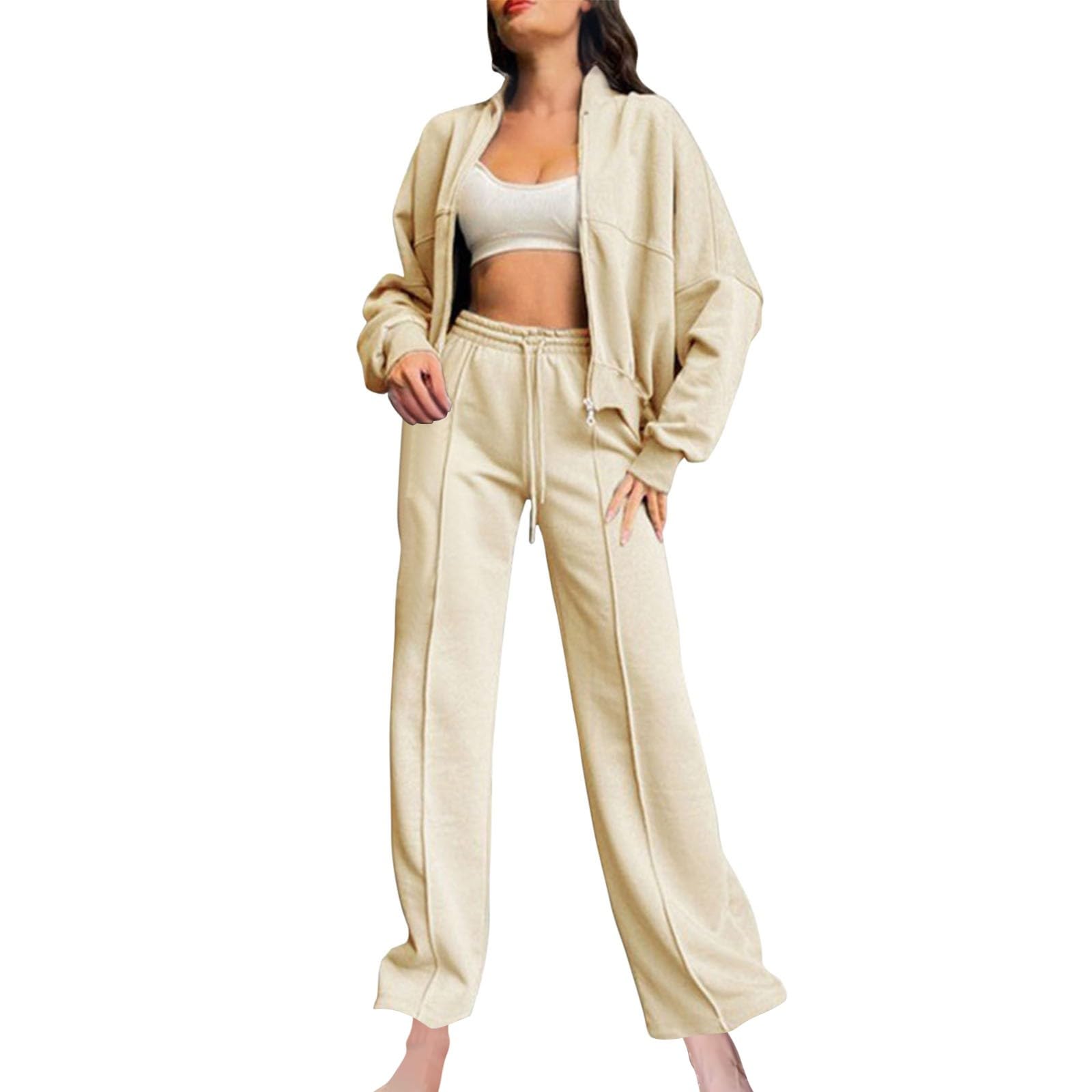 Women's Matching Lounge Set - Front Zip Long Sleeve Cardigan Sweatshirt & Pants Tracksuit for Fall | Cozy Outfit for Home, Workout, and Casual Wear