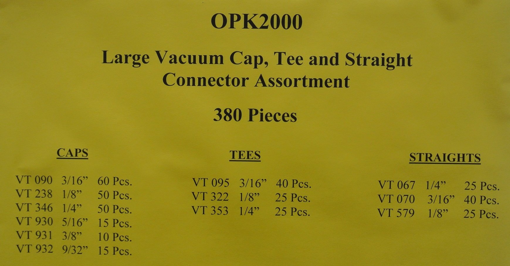 OPK2000 Large Automotive Carburetor Vacuum Cap, Tee & Straight Connector 380pc Assortment Kit - Universal Fit for Car, Truck, Motorcycle & Small Engine Repair
