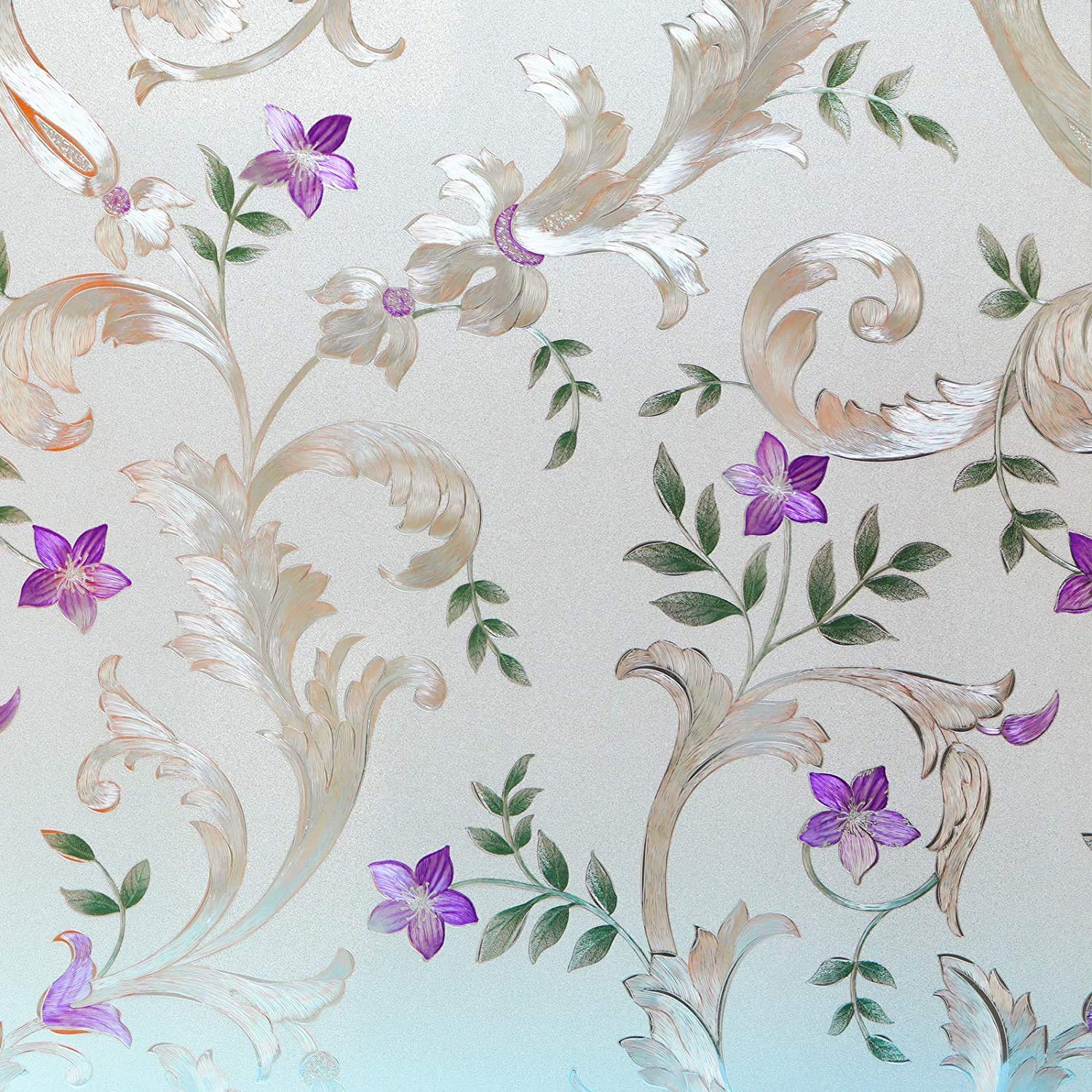 Frosted Iris Flower Non-Adhesive Window Film - Static Cling Privacy Glass Cover for Doors & Windows - UV & Heat Control Removable Stained Glass Decoration (11.8x78.5 Inch) - Perfect for Bathrooms, Bedrooms & Office Spaces