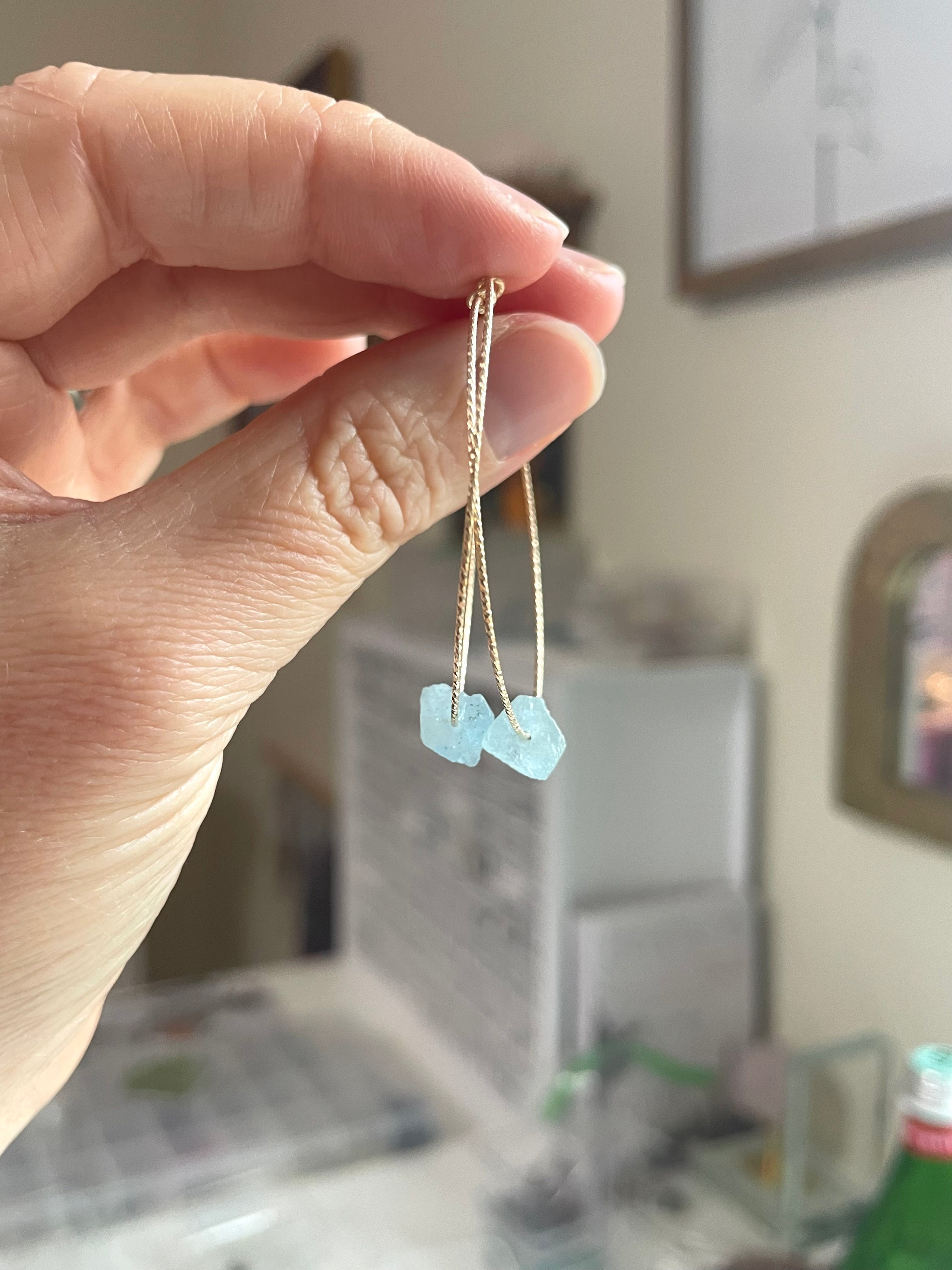 Elegant Raw Natural Aquamarine Hoop Earrings - 14K Gold Filled or 925 Sterling Silver - Perfect for Weddings, Date Nights & Special Occasions