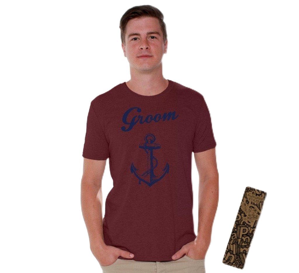 Awkwardstyles Men's Groom Blue Anchor Print T-Shirt - Casual Beach Wedding Party Shirt with Free Bookmark - Perfect for Bachelor Parties, Beach Weddings & Summer Vacations