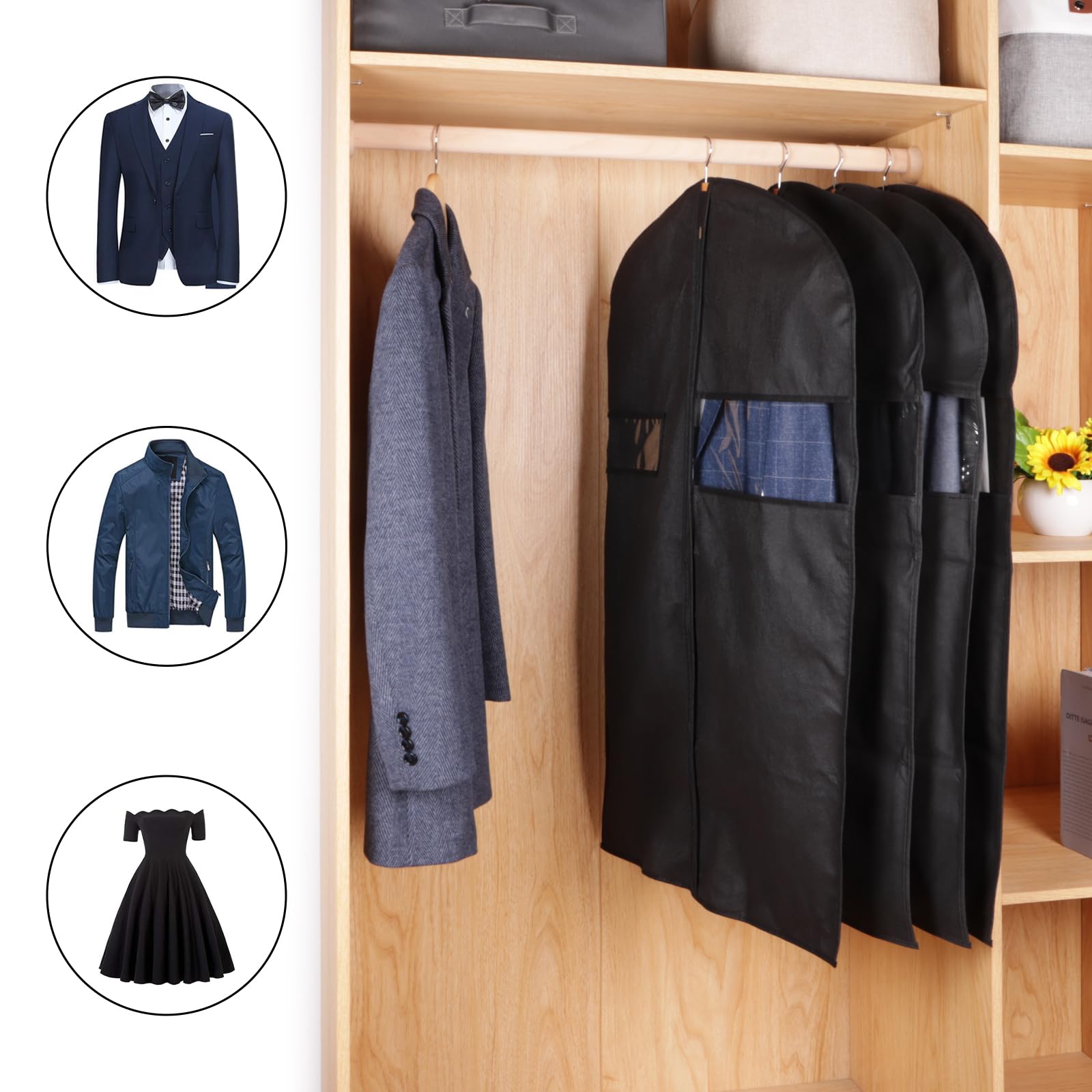 KEEGH 40 Inch Suit Cover Bags for Men - 10 Pack Garment Bags with Clear Window & Label Pocket | Hanging Clothes Storage for Closet Organization, Travel Suit Protector, Coat Cover for Business Attire | Perfect for Dry Cleaning, Wedding Suits & Long-Term Garment Storage