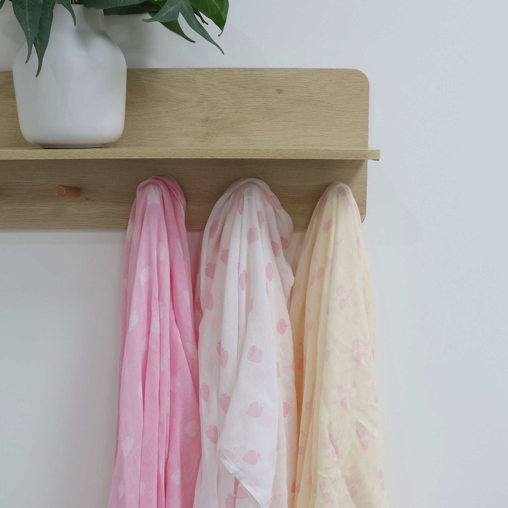 Nordic Sorbet 3-Pack Muslin Baby Swaddle Wraps - Soft Strawberry & Cherry Print - Breathable Cotton for Newborns & Infants - Perfect for Swaddling, Nursing Cover & Stroller Blanket