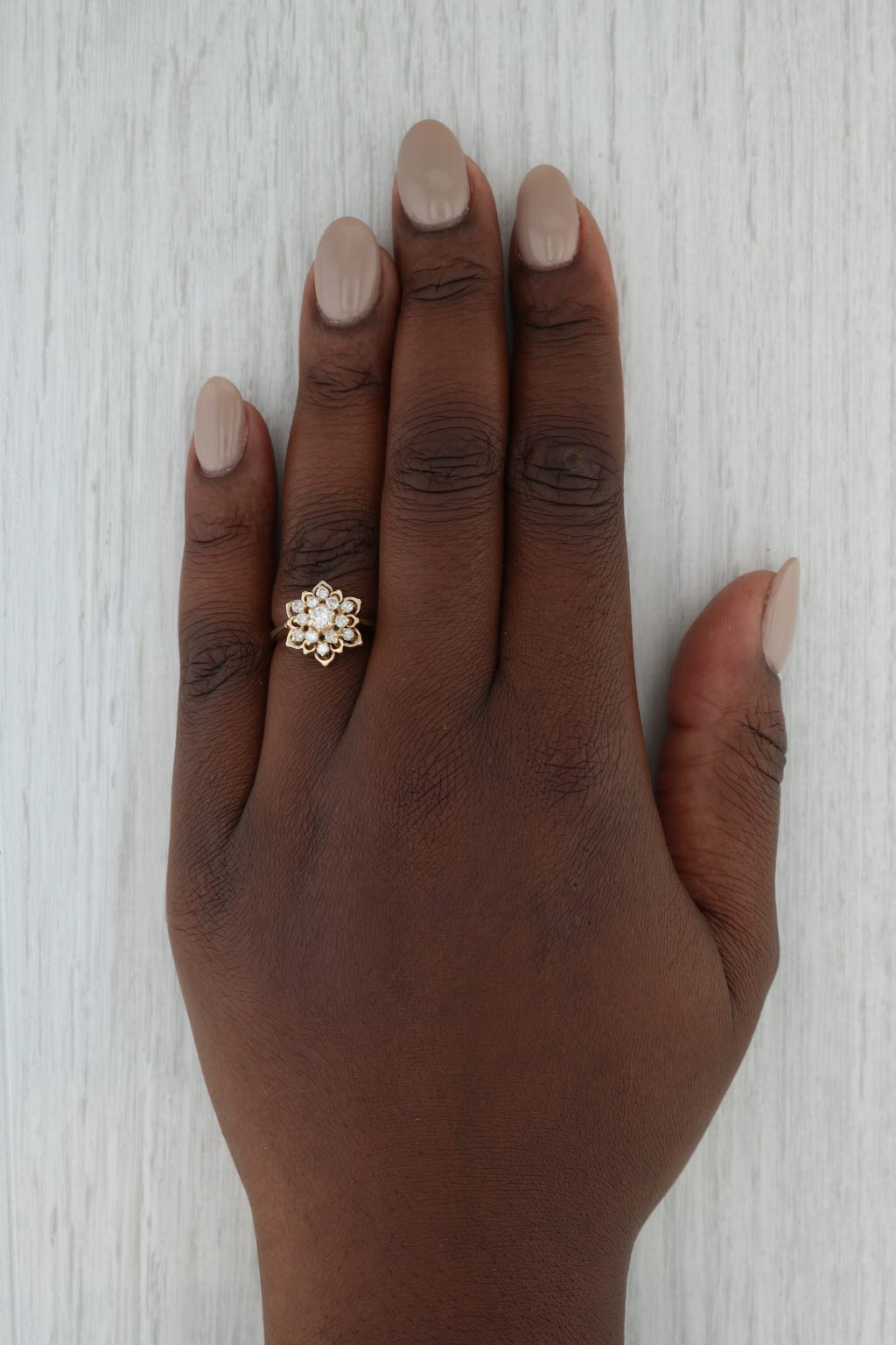 0.47ctw Diamond Cluster Flower Ring 14k Yellow Gold Size 6.75 - Elegant Engagement Ring for Women, Wedding Proposal, Anniversary Gift, Valentine's Day Present