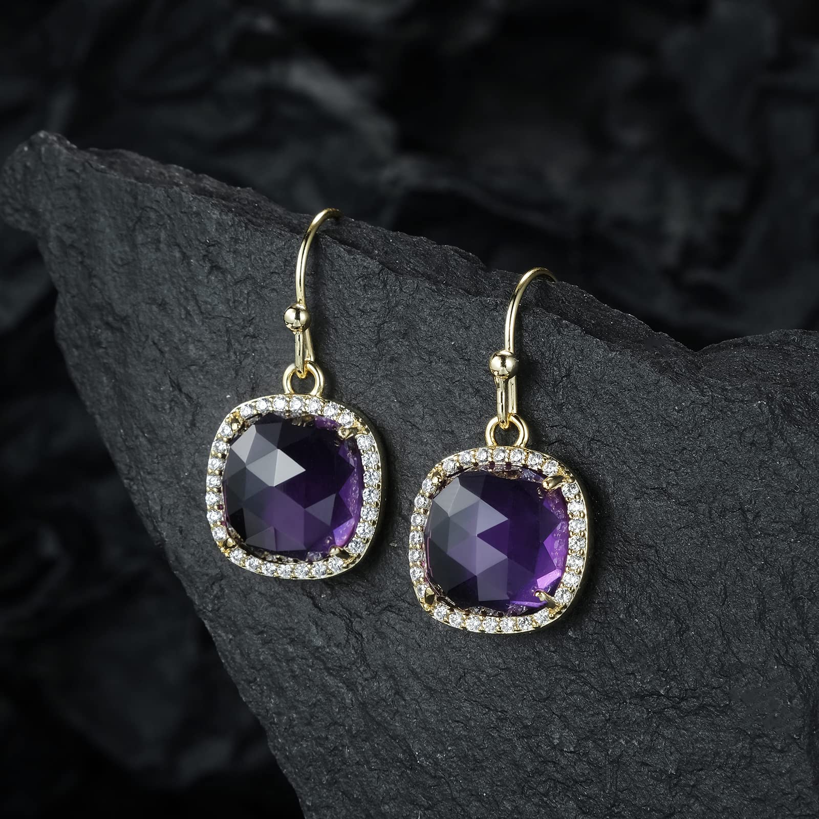 14k Gold/Rhodium Plated Genuine Gemstone Dangle Earrings for Women - 10mm Natural Gemstone Pendant Earrings | Valentine's Day, Mother's Day & Birthday Jewelry Gifts | Perfect for Weddings, Parties & Special Occasions