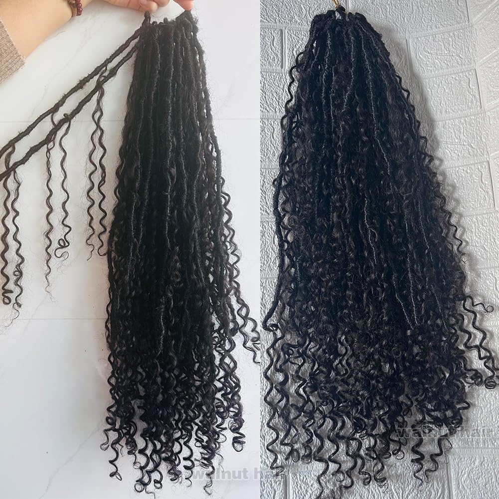Pre-Looped Crochet Boho Faux Locs with Human Hair Curls | Goddess Crochet Locs with Curly Ends | Soft Dreadlocks Hair for Black Women | Natural Color 18 Inch 3 Packs (72 Locs) | Perfect for Protective Styling, Weddings & Everyday Wear