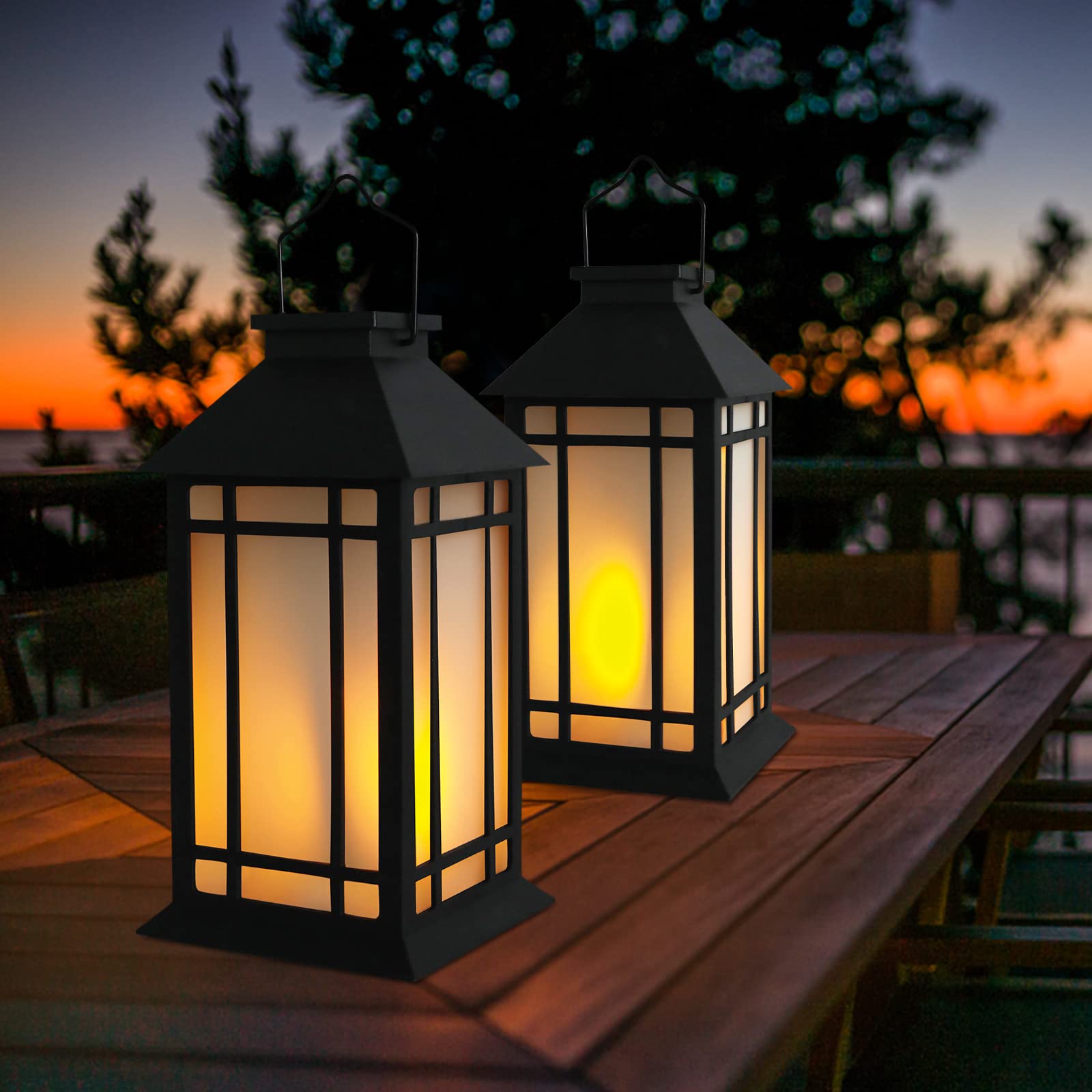 13-Inch IP65 Waterproof Outdoor LED Lantern with Flameless Candle & Timer - Battery Powered Decorative Lighting for Patio, Garden, Pathway & Porch (2 Pack) - Perfect for Backyard Parties, Wedding Decor & Camping Nights