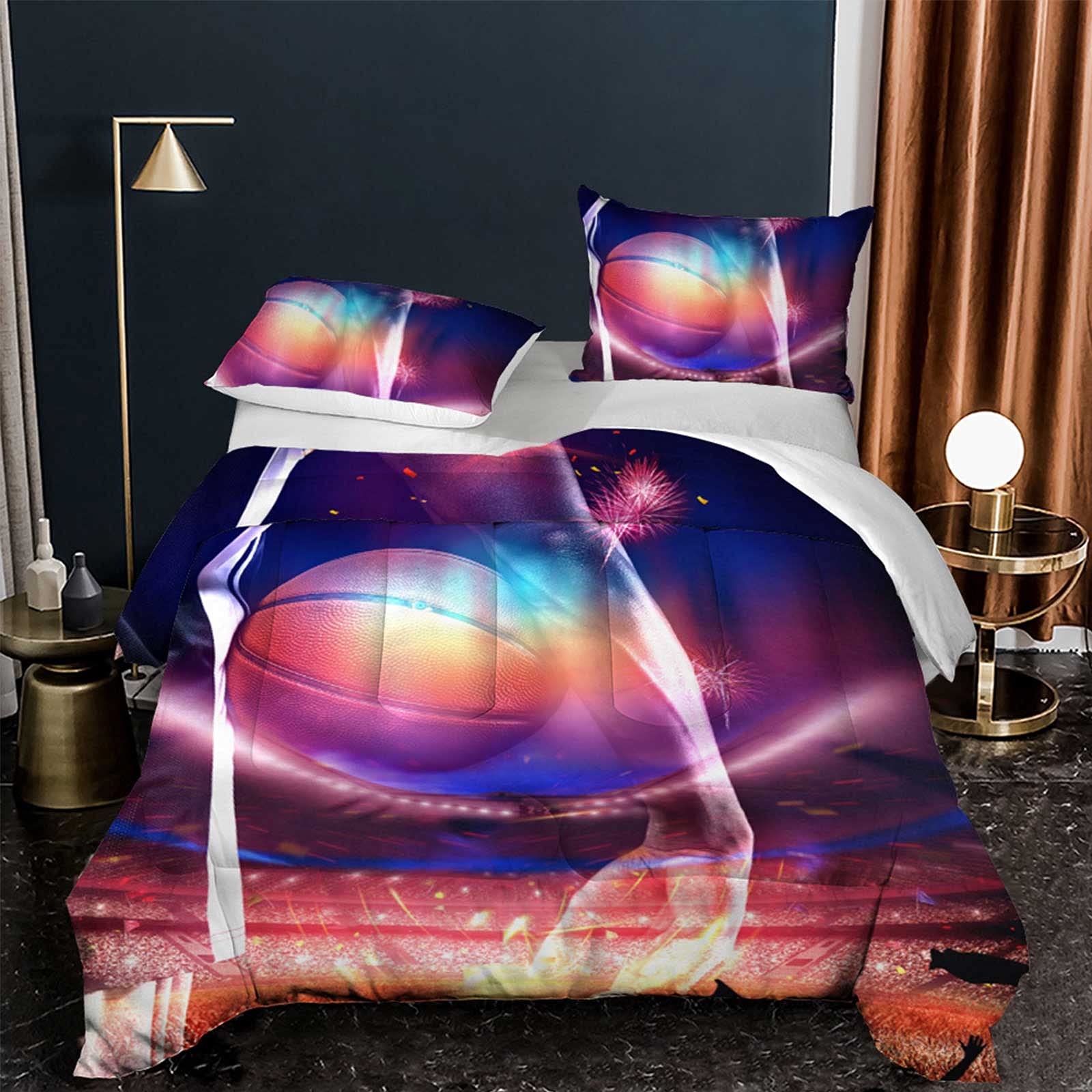 YEARGER 3D Basketball Comforter Set for Kids, Boys & Teens - Full Size (203x228cm) Soft Microfiber Reversible Sports Bedding with 2 Pillowcases | Lightweight Duvet Cover for Boys Room Decor, Game Day & Sleepovers
