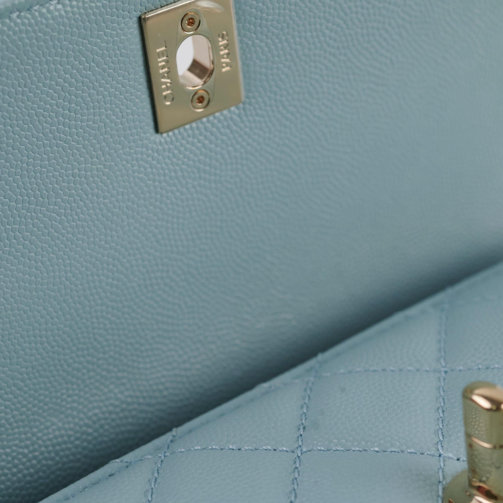 Chanel Caviar Small Coco Handle Bag in Light Blue with Microchip - Perfect for Evening Events, Parties & Luxury Fashion Accessories