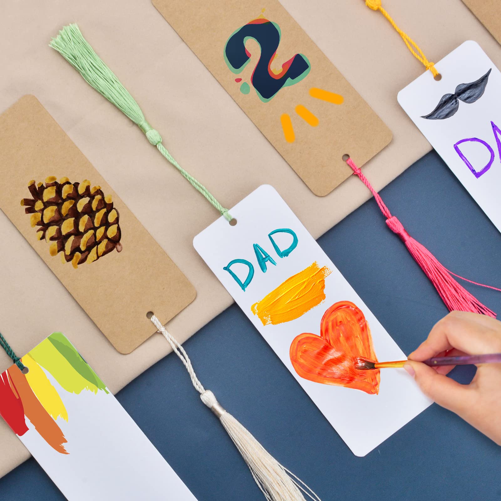 Premium WANDIC Blank Bookmarks Set - 60 White & Brown Cardstock Bookmarks with Holes + 60 Colorful Tassels for DIY Crafting, Scrapbooking, Journaling & Gift Making - Perfect for Book Lovers, Teachers & Students