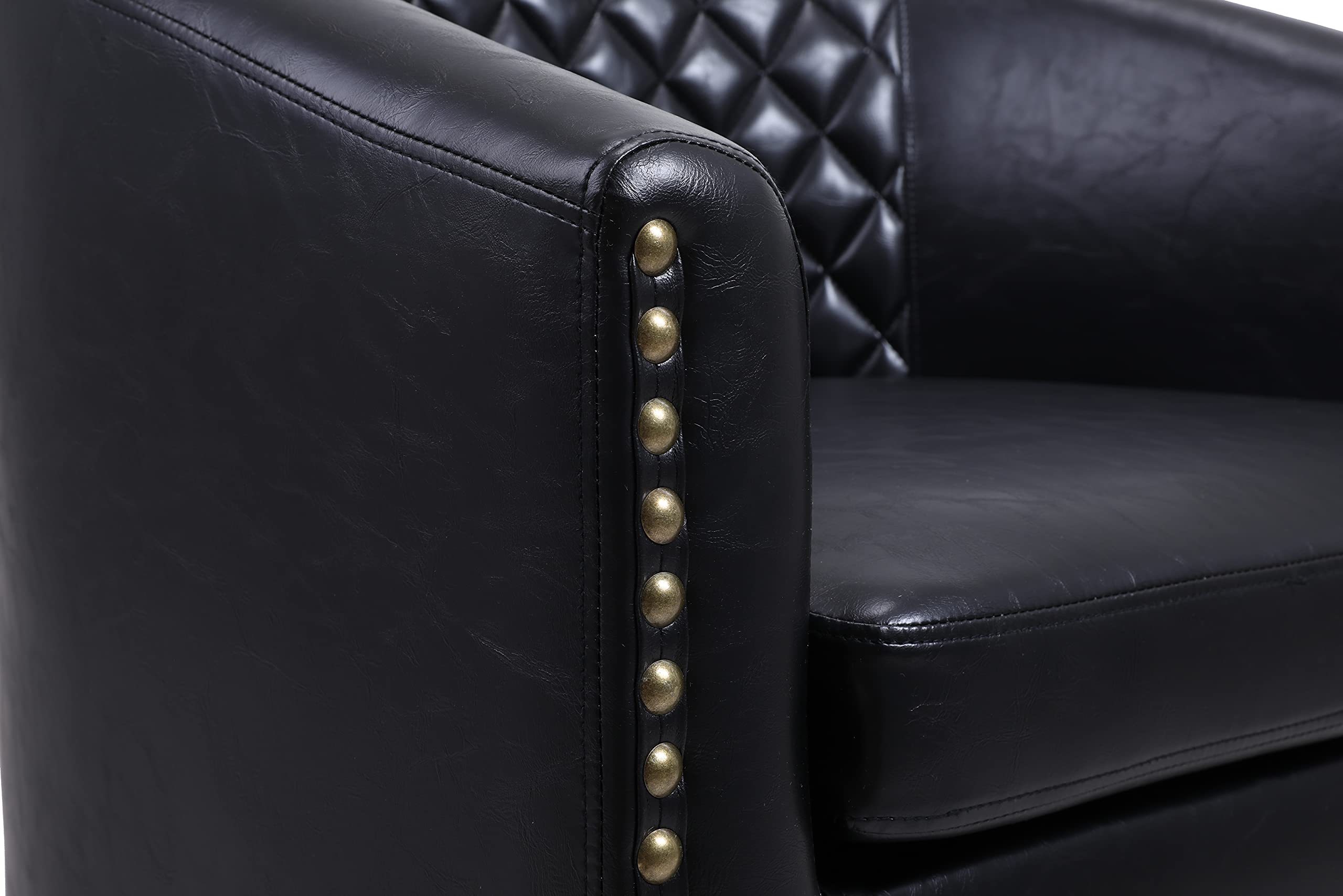 RUNNA Modern PU Leather Accent Barrel Chair - Solid Wood Arm Club Chair with Nailhead Trim for Living Room, Bedroom & Guestroom - Stylish Black Lounge Seating for Home Decor & Relaxation