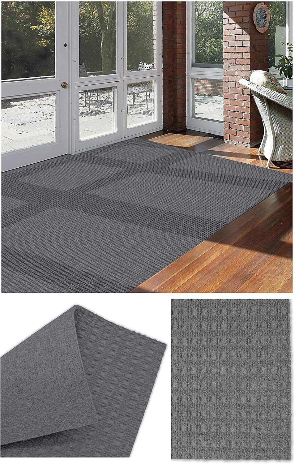 Soft & Durable Indoor/Outdoor Interlace Area Rug - Lightweight, Flexible, Easy to Clean & Transport - Sky Grey 5'x20' - Perfect for Patio, Deck, Balcony & Home Decor