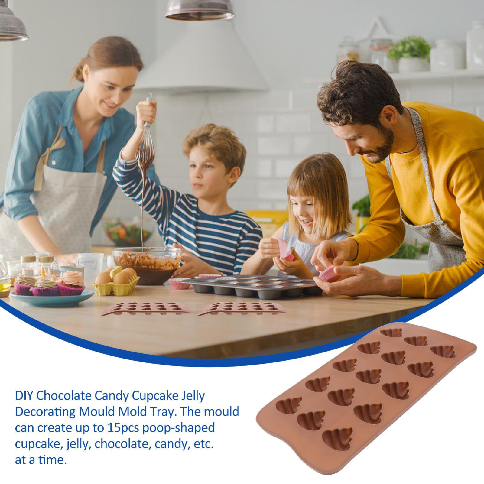 Operitacx 3-Piece Silicone Poop Mold Set - Funny Baking Molds for Chocolate, Cake, Candy & Fondant - Non-Stick 15 Cavity Poop Shaped Molds (Brown) - Perfect for Birthday Parties, Halloween Treats & Prank Gifts