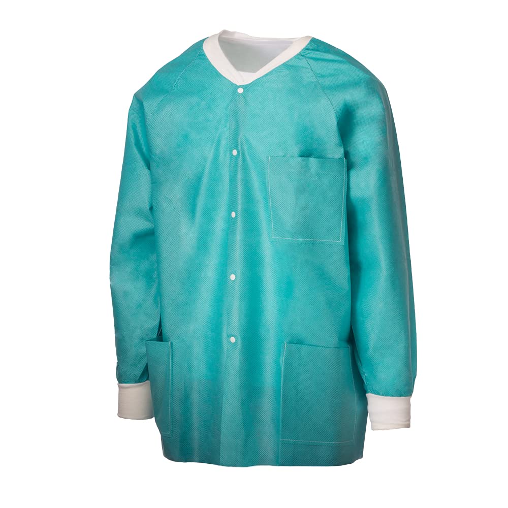 TRONEX Disposable Lab Coats - 50 Pack Green Unisex Long Sleeve Lab Jackets, Medium Size | Protective Clothing for Medical, Laboratory & Food Service Workers