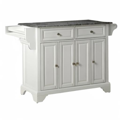 Crosley Lafayette Granite Top Rolling Kitchen Island Cart with Storage - Microwave Stand & Spice Rack, White | Perfect for Small Kitchens, Pantry Organization & Mobile Food Prep Station