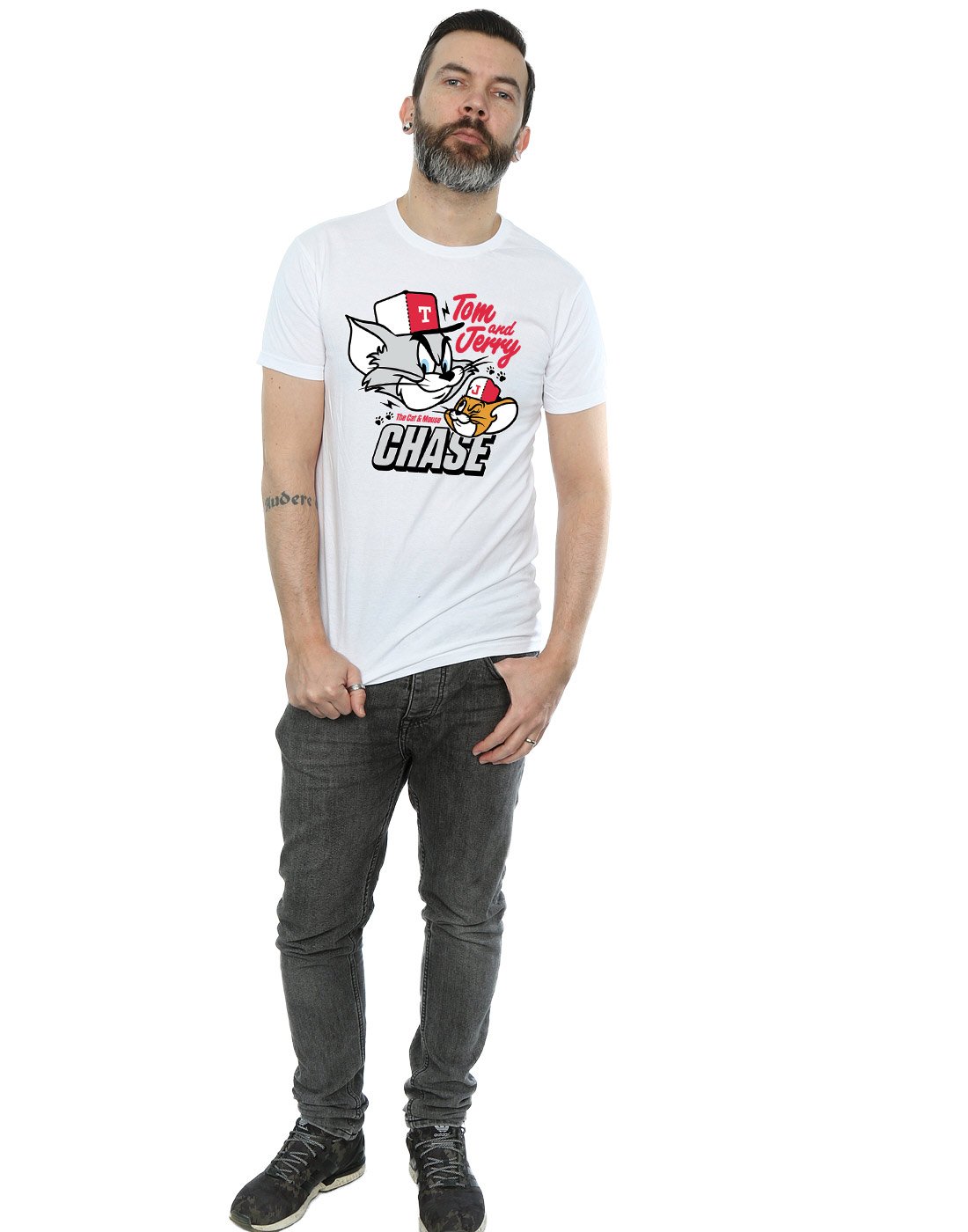 Tom and Jerry Men's Graphic T-Shirt - Small White - Funny Cartoon Cat & Mouse Chase Design - Perfect for Casual Wear, Gifts, and Fans