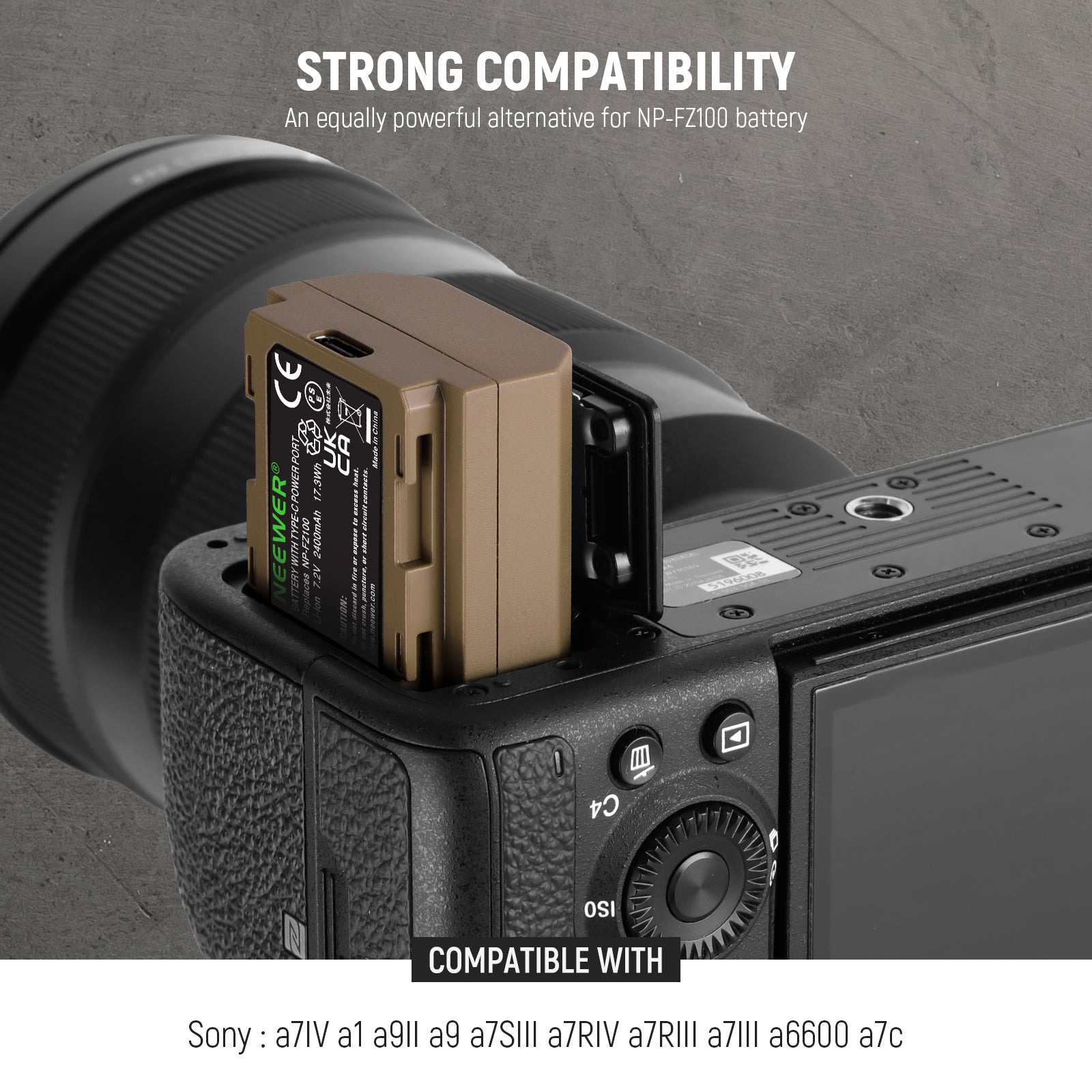 NEEWER NP-FZ100 2400mAh Replacement Battery for Sony A7 III A7R III A9 A7S III Cameras - Perfect for Photography, Videography & Travel