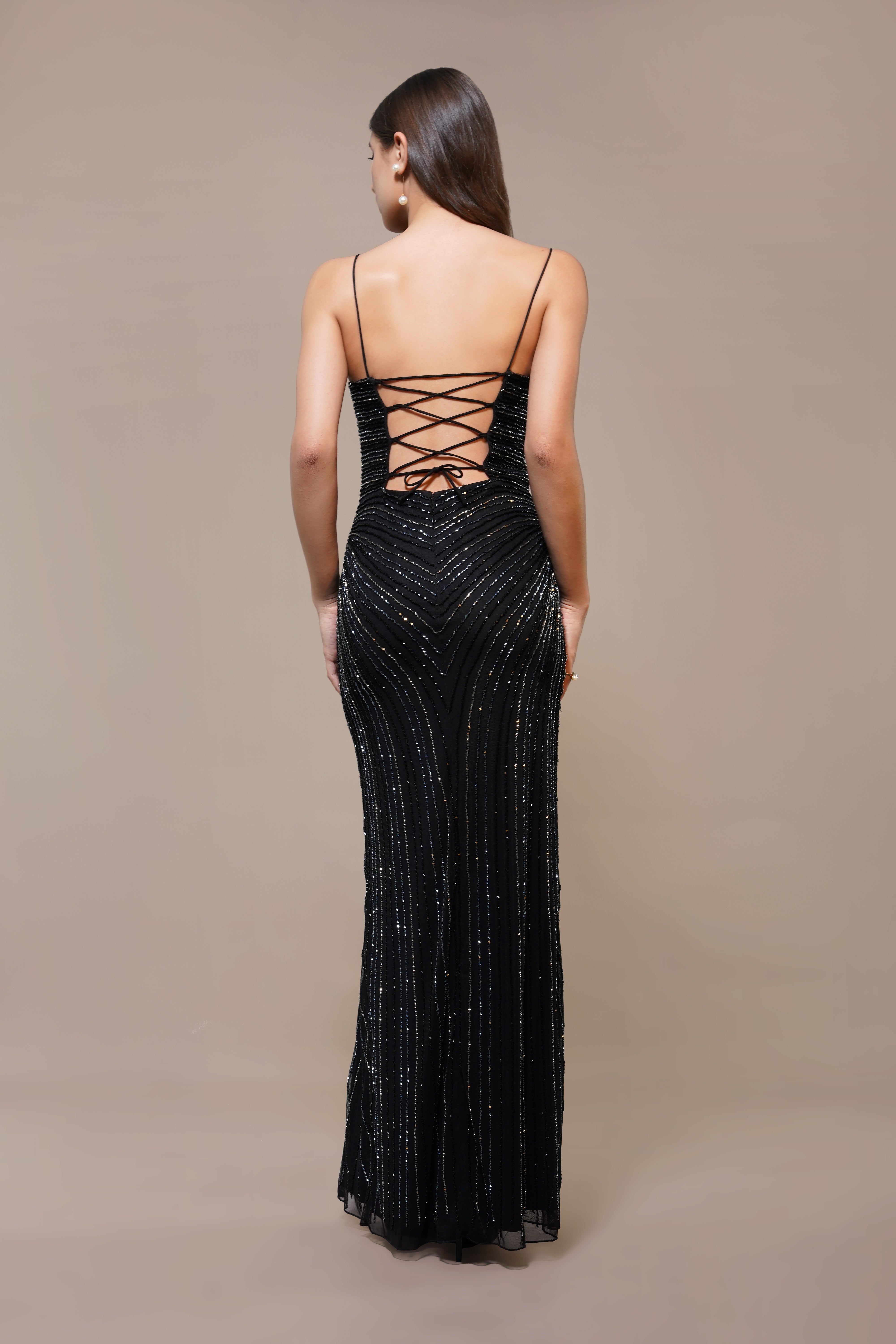 Kimberly Embellished Black Maxi Dress for Women - Elegant Long Evening Gown for Parties, Weddings & Special Occasions