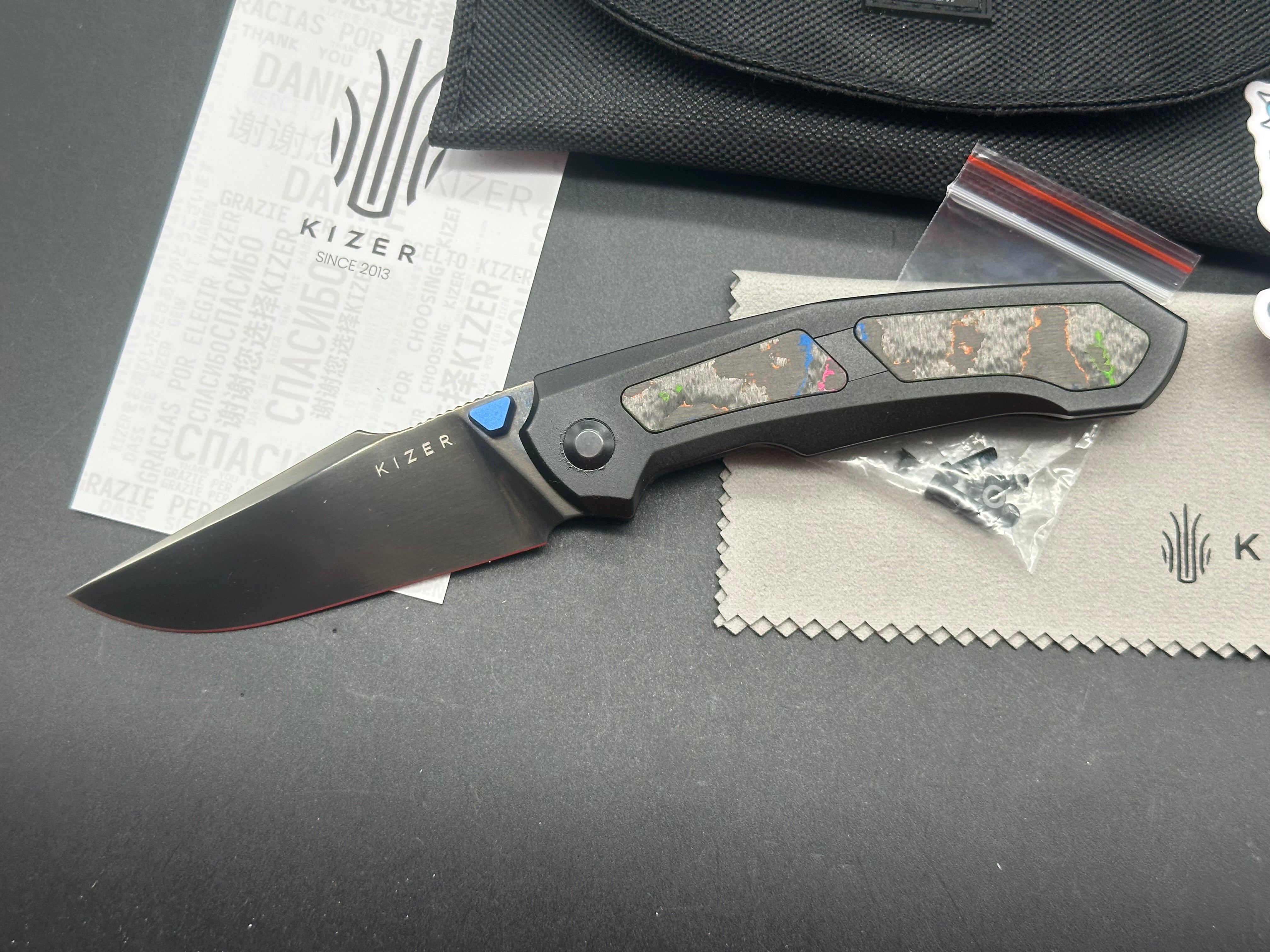 Kizer FEWEED Pocket Knife - S45VN Steel Blade with Titanium Handle & Camo Carbon Fiber Inlay - Perfect for EDC, Outdoor Adventures, and Survival Gear