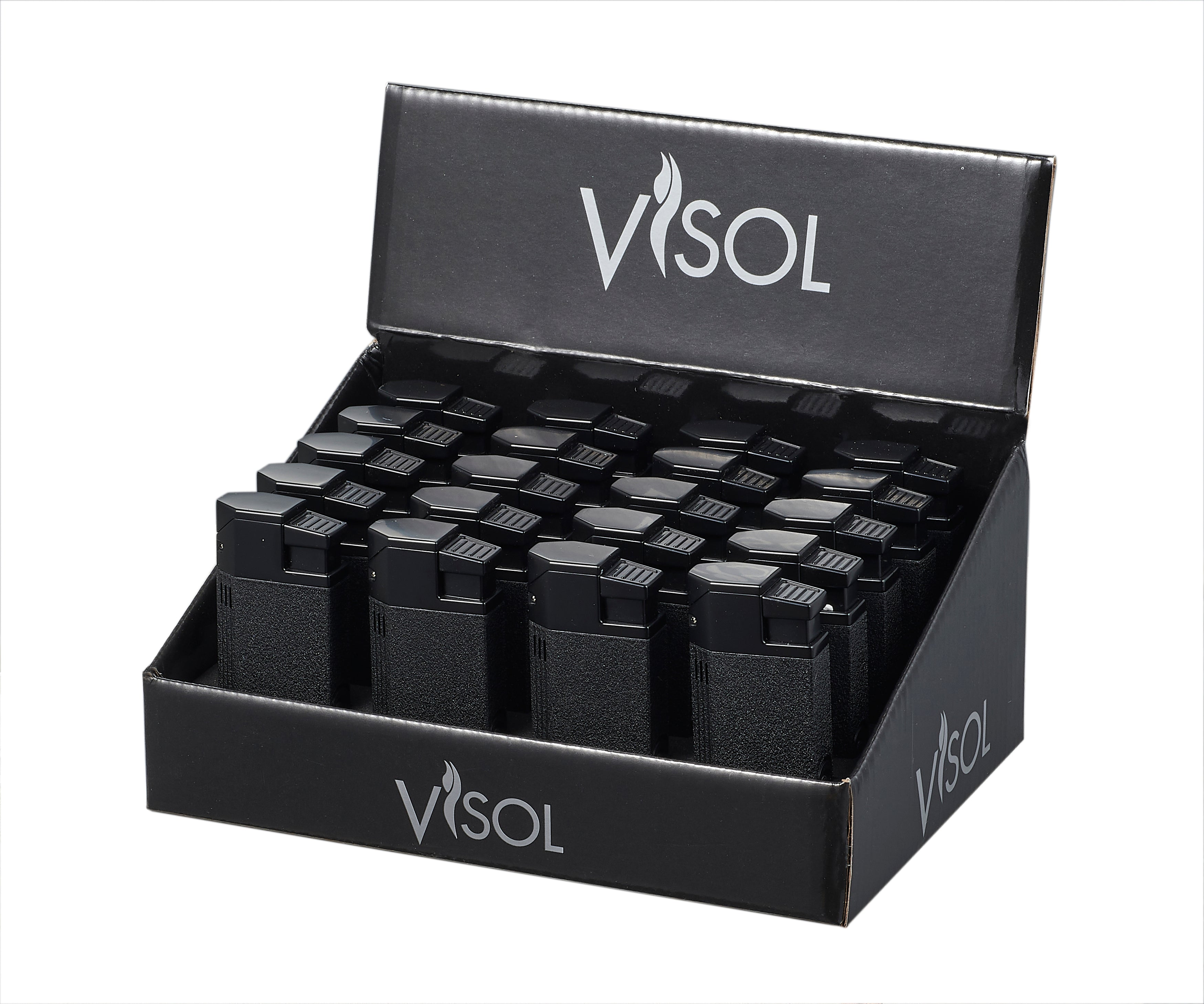 Visol Evans Black Retail Prepack 20 Cigar Lighters - Premium Windproof Butane Lighters for Cigars, Cigarettes & Outdoor Use (Camping, BBQ, Hiking)