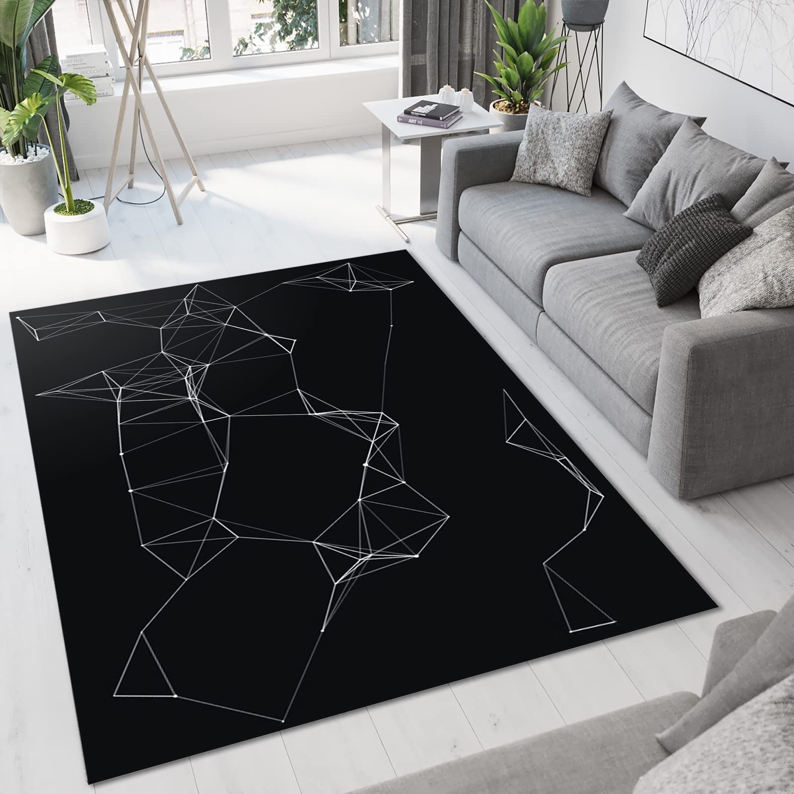 Modern Geometric Lines Technology Area Rug | Constellation Starry Sky Design | Soft Washable Non-Slip Rug for Living Room, Bedroom, Kitchen | 6ft x 4ft Home Decor Rug | Perfect for Cozy Spaces, Dorm Rooms & Office Decor