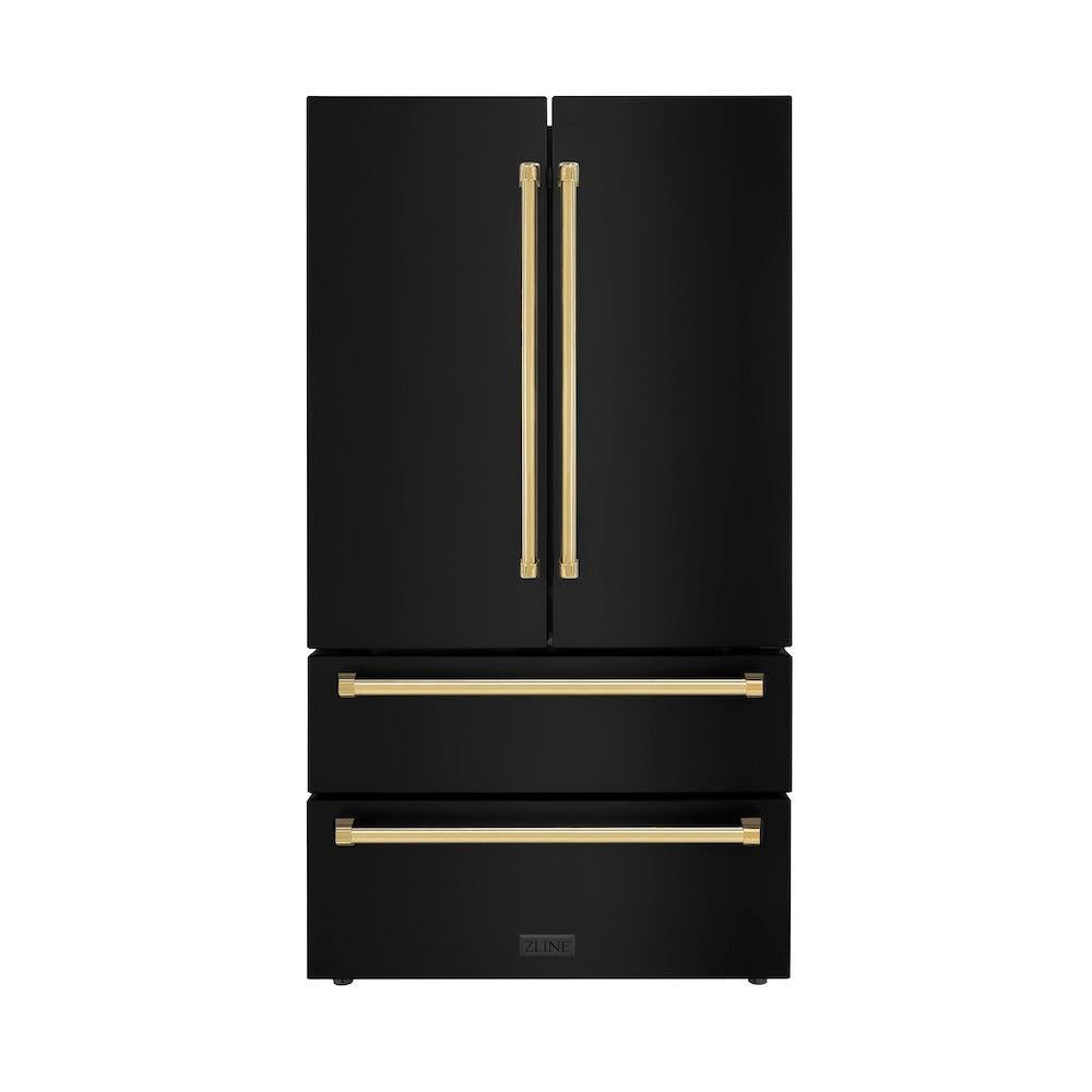 ZLINE Autograph Edition 48-inch Professional Kitchen Package - Black Stainless Steel Dual Fuel Range, Range Hood, Dishwasher & Refrigerator with Polished Gold Accents (4AKPR RABRHDWV48 G) - Perfect for Luxury Home Kitchens & Gourmet Cooking
