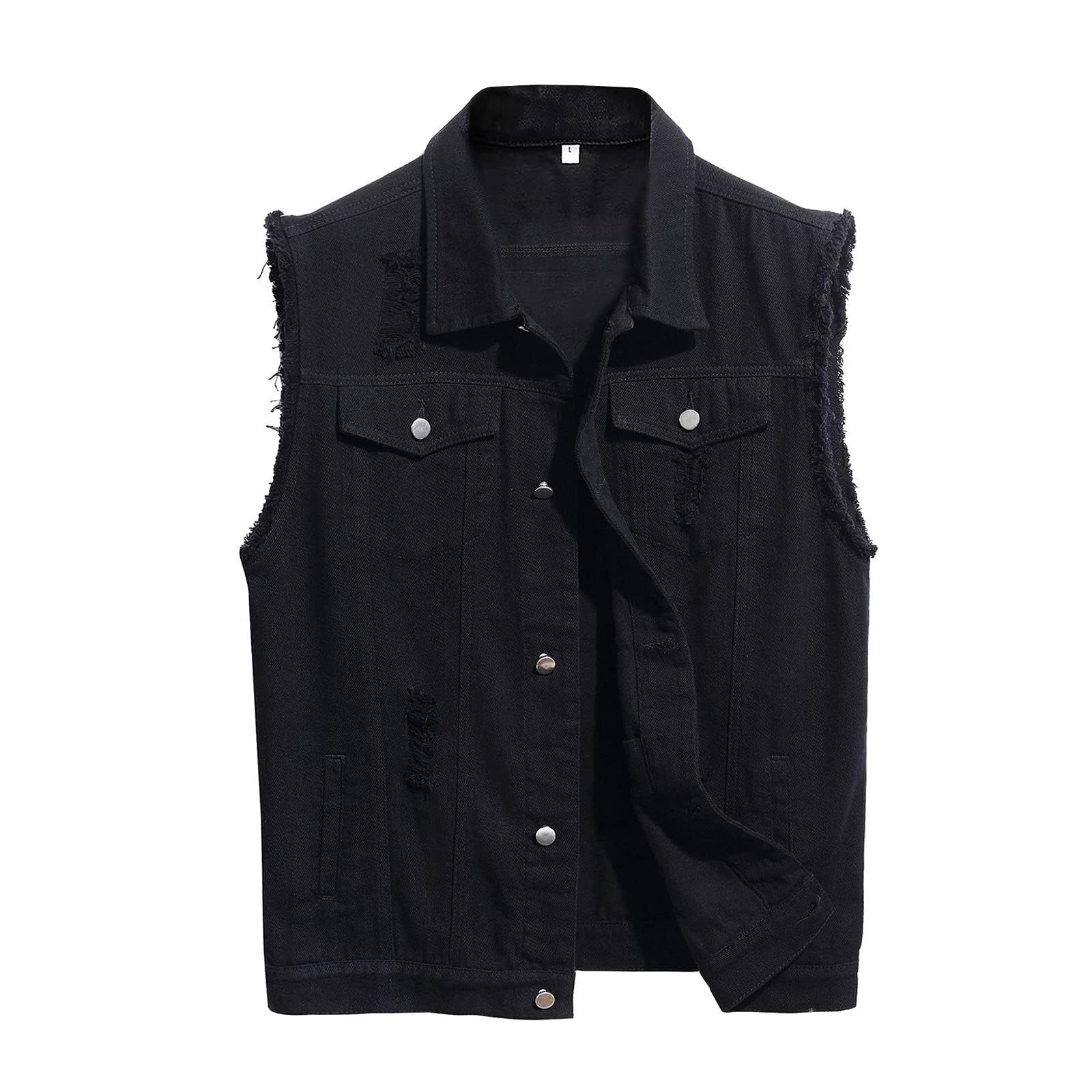 Longbida Men's Distressed Denim Vest - Sleeveless Ripped Slim Fit Jean Jacket for Casual Wear & Street Style | Perfect for Layering, Outdoor Events & Fashion Outfits
