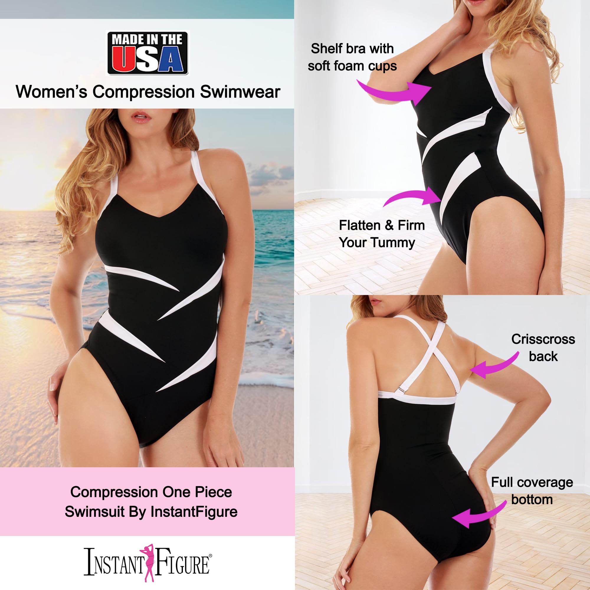 USA-Made Women's Shapewear Swimsuit - High Compression One-Piece with Tummy Control for Slimming | Perfect for Beach, Pool & Body Shaping