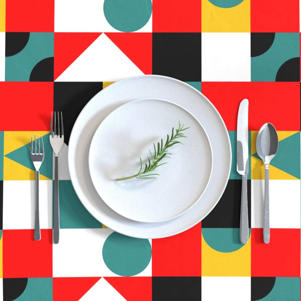 Custom Bauhaus Geometric Print Cotton Sateen Tablecloth 90