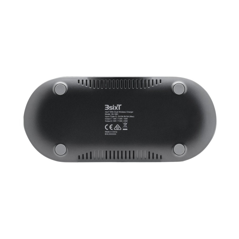 3sixT Elfin Dual 10W Fast Wireless Charger with AC Adapter - Qi Certified for iPhone, Samsung Galaxy, AirPods - Perfect for Home, Office, and Travel Charging
