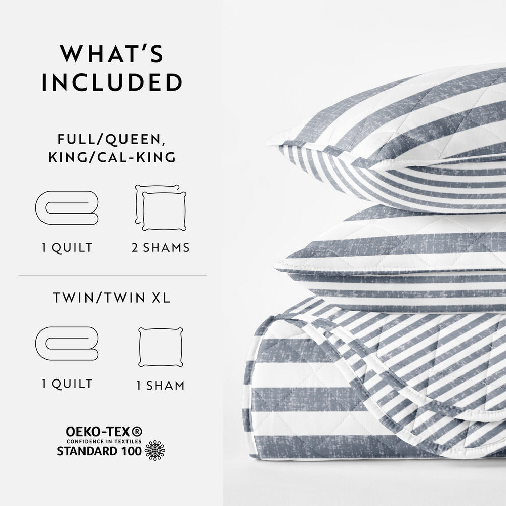 Reversible Quilted Coverlet Set - Classic Striped Bedding for All Seasons | Perfect for Guest Rooms, Master Bedrooms & Cozy Home Decor