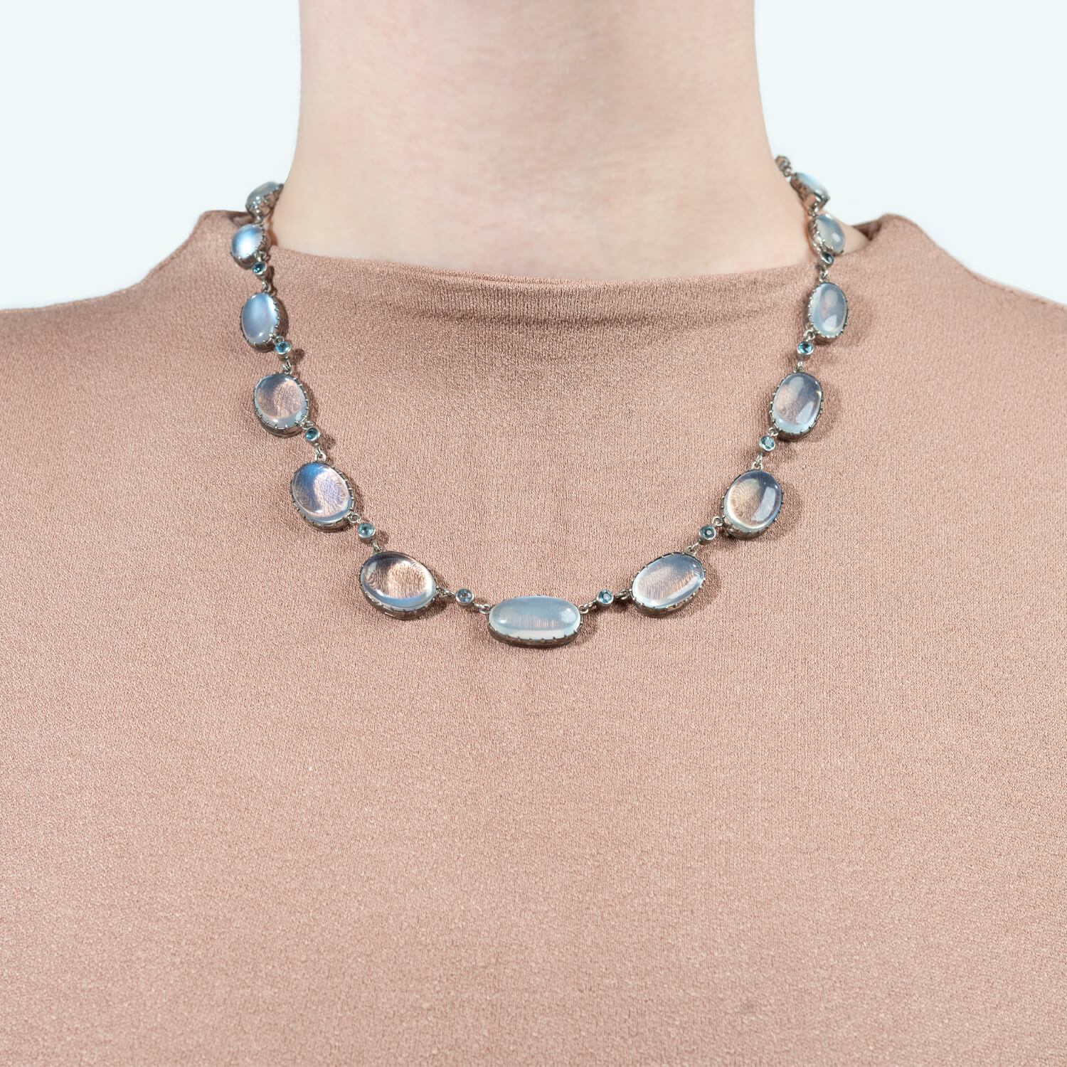 Sterling Silver Moonstone & Zircon Festoon Necklace for Women - Elegant Handmade Jewelry Gift for Birthday, Anniversary & Special Occasions