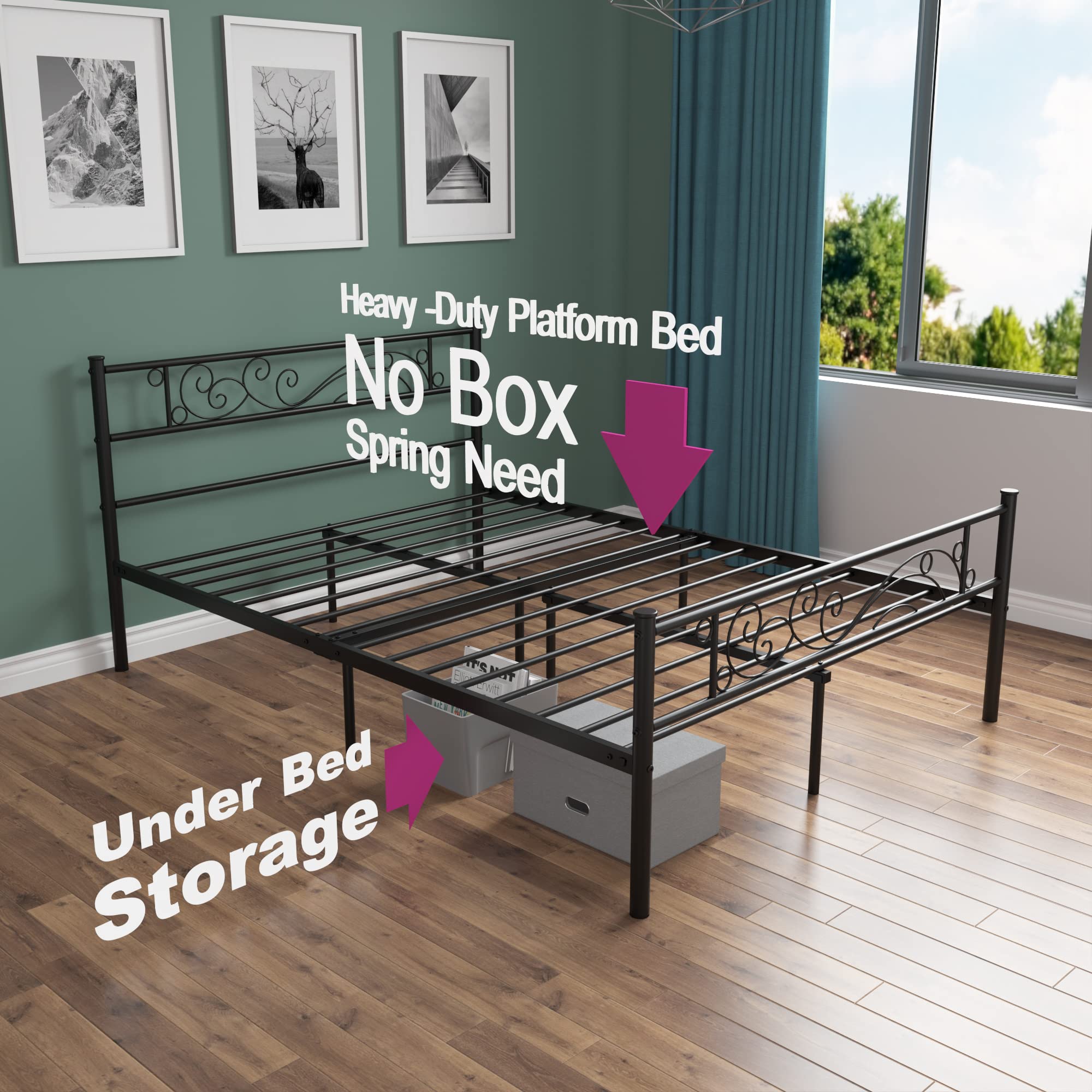 Weehom Full Size Metal Bed Frame with Headboard & Footboard - Sturdy Platform Bed Base, No Box Spring Needed - Black - Perfect for Modern Bedrooms & Guest Rooms