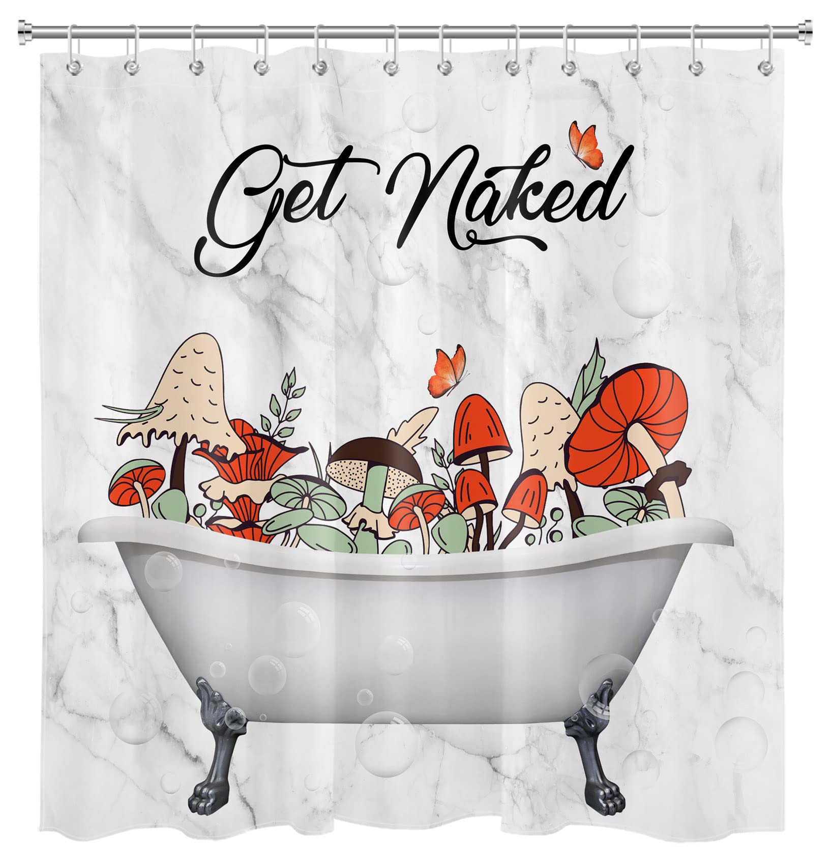 HVEST Mushroom Print Shower Curtain Set - Waterproof Polyester Fabric Bathroom Decor with Hooks, 72x78 Inches Modern Marbling Design for Bathroom, Shower, Spa & Guest Bath Accessories