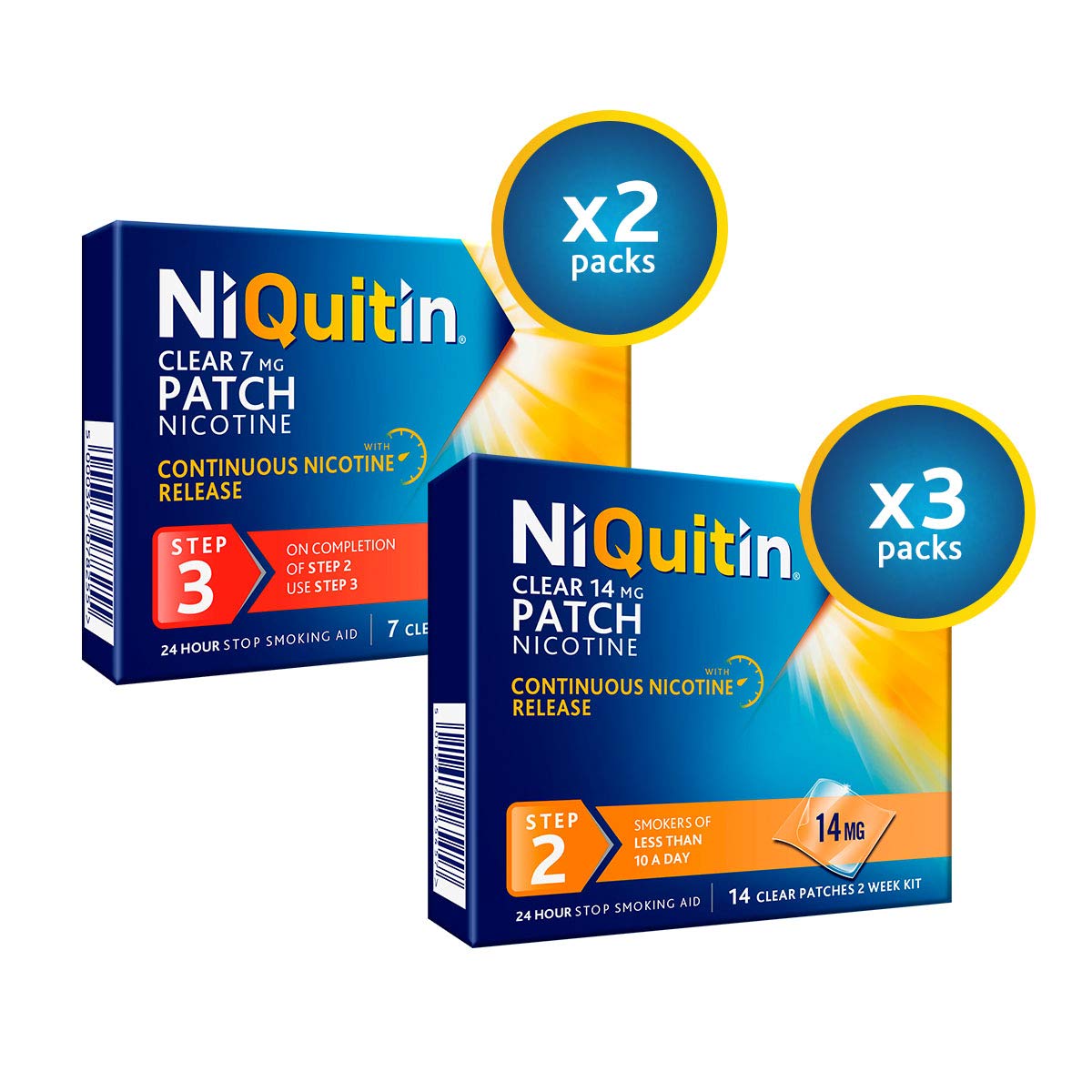 NiQuitin Nicotine Patches Step 2 & 3 Bundle - 8-Week Smoking Cessation Program for Light Smokers (<10 Cigarettes/Day) - Effective Quit Smoking Aid for Home, Work & Travel Use