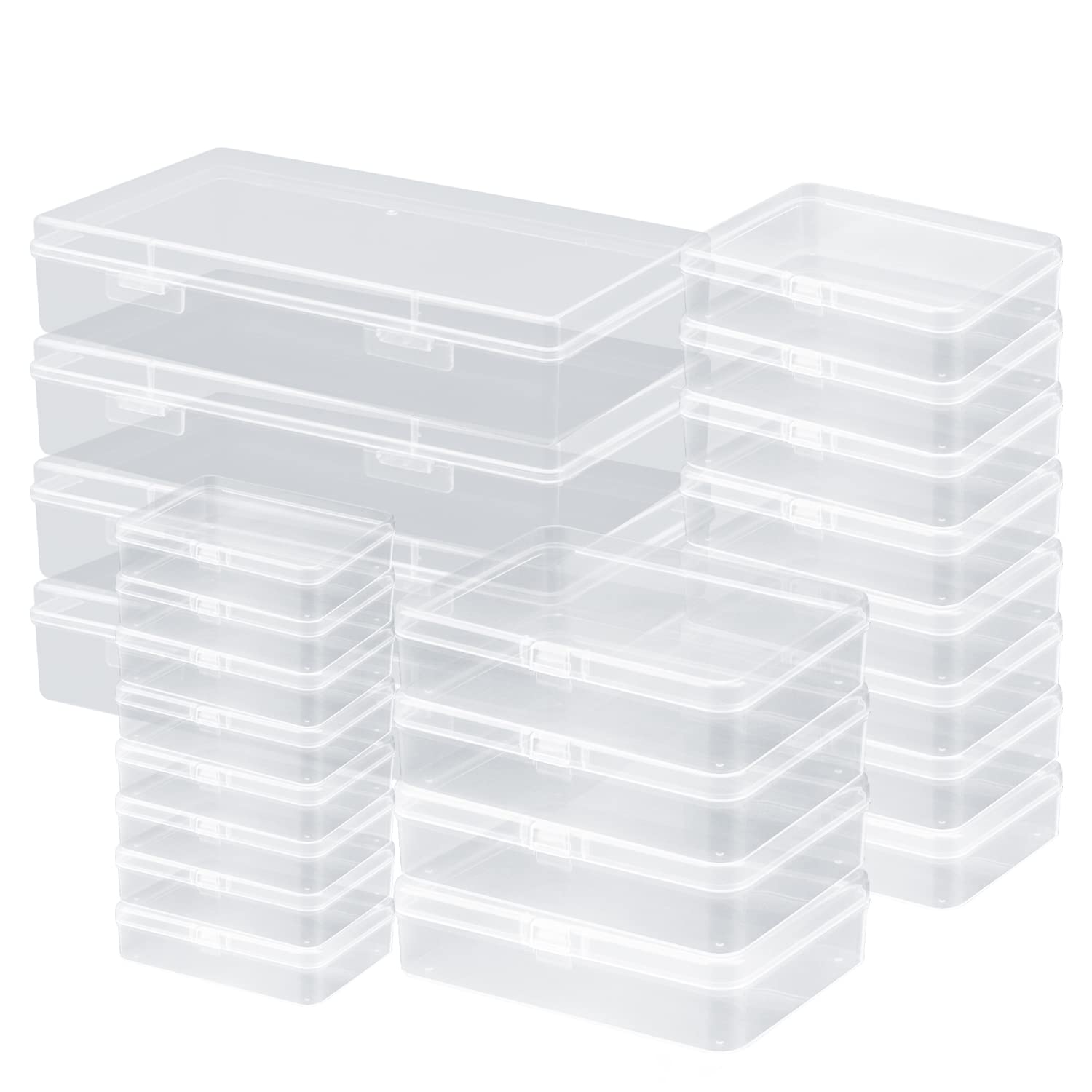 24-Piece Mixed Size Small Clear Plastic Storage Boxes with Hinged Lids - Rectangular Mini Organizer Containers for Beads, Jewelry, Crafts & Small Items | Perfect for Craft Rooms, Jewelry Making & Home Organization