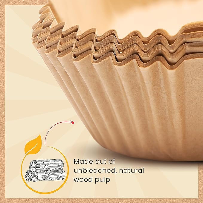 REVAIS 7.9 Inch Disposable Air Fryer Liners - Unbleached Parchment Paper for Ninja Air Fryer & Other Brands | Perfect for Air Fryer Basket | Ideal for Healthy Cooking, Quick Cleanup & Family Meals