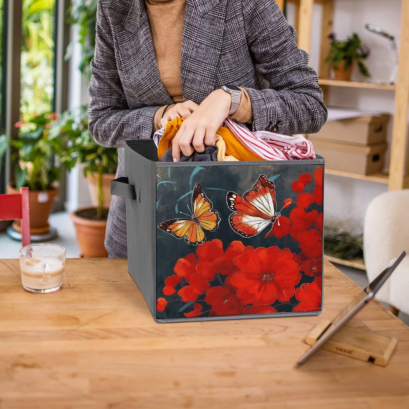 6-Piece Collapsible Storage Bins with Handles - Floral Butterfly Printed Foldable Organizing Baskets for Home, Closet, Shelves & Office | Space-Saving Storage Solution for Toys, Clothes & Household Items