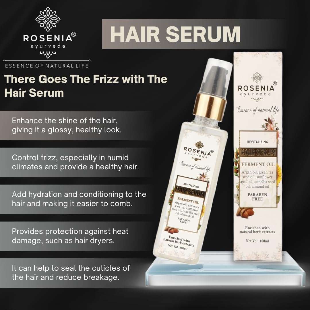 Rosenia Ayurveda Ferment Oil Hair Serum - 100ml Paraben & Mineral Oil Free for Hair Growth & Repair - Perfect for Dry, Damaged Hair & Scalp Care