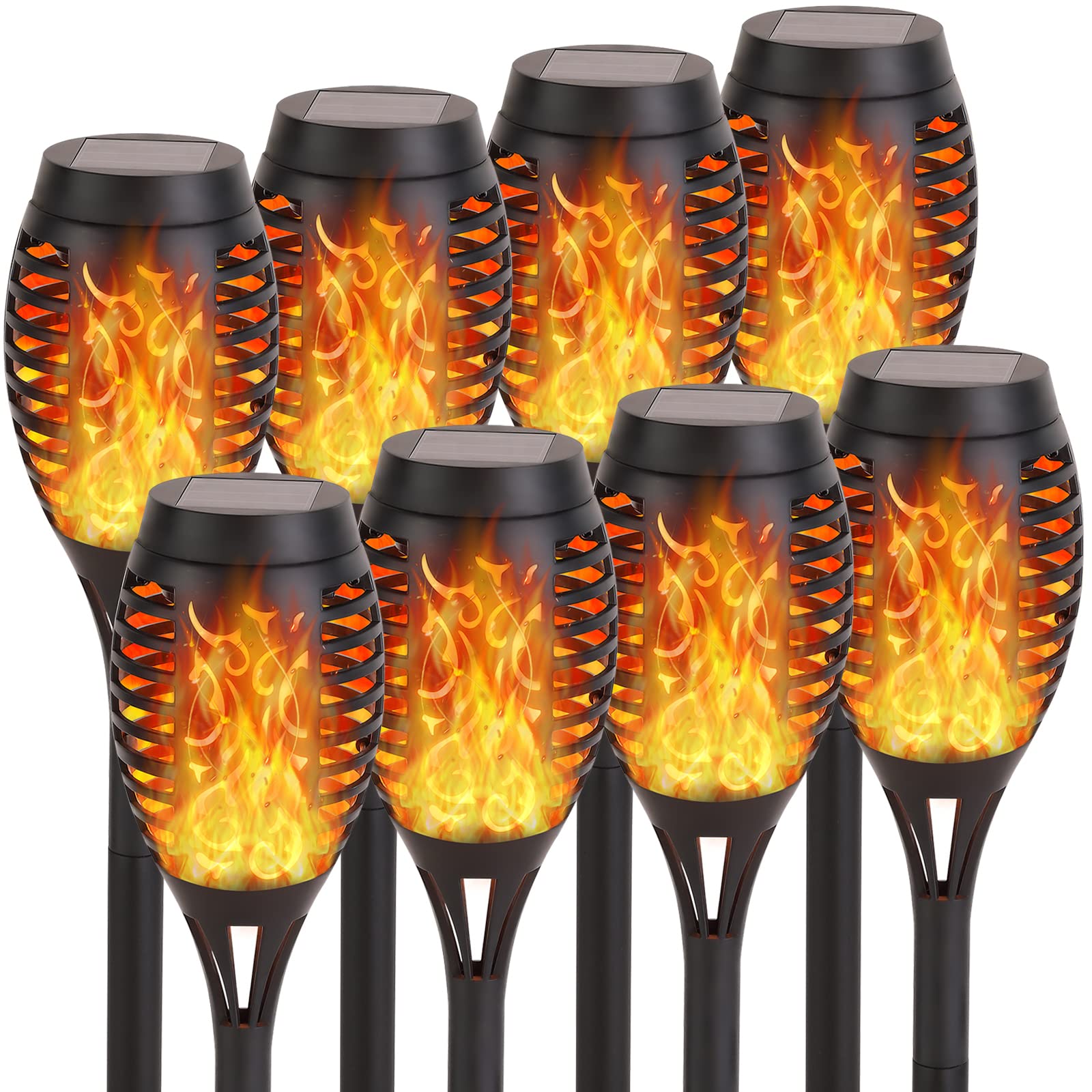 Upgraded 8 Pack Solar Outdoor Lights with Flickering Flame Effect - Waterproof Solar Torch & Landscape Lights for Pathway, Porch, Yard, Garden Decor - Perfect for Patio, Walkway, and Backyard Ambiance Lighting