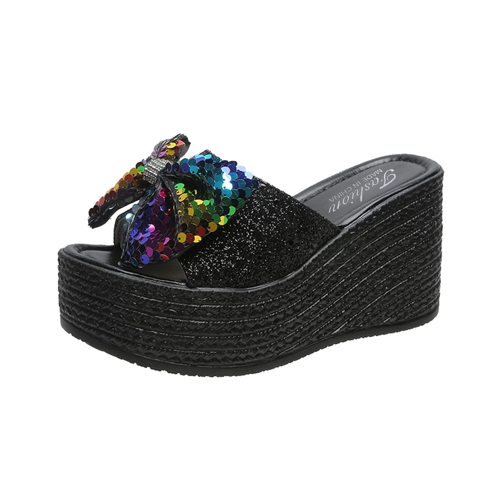 Women's Fish Scale Sequins Casual Sandals - Adjustable Platform Wedge Slides for Ladies | Perfect for Beach, Pool, Summer Outfits & Vacation Wear